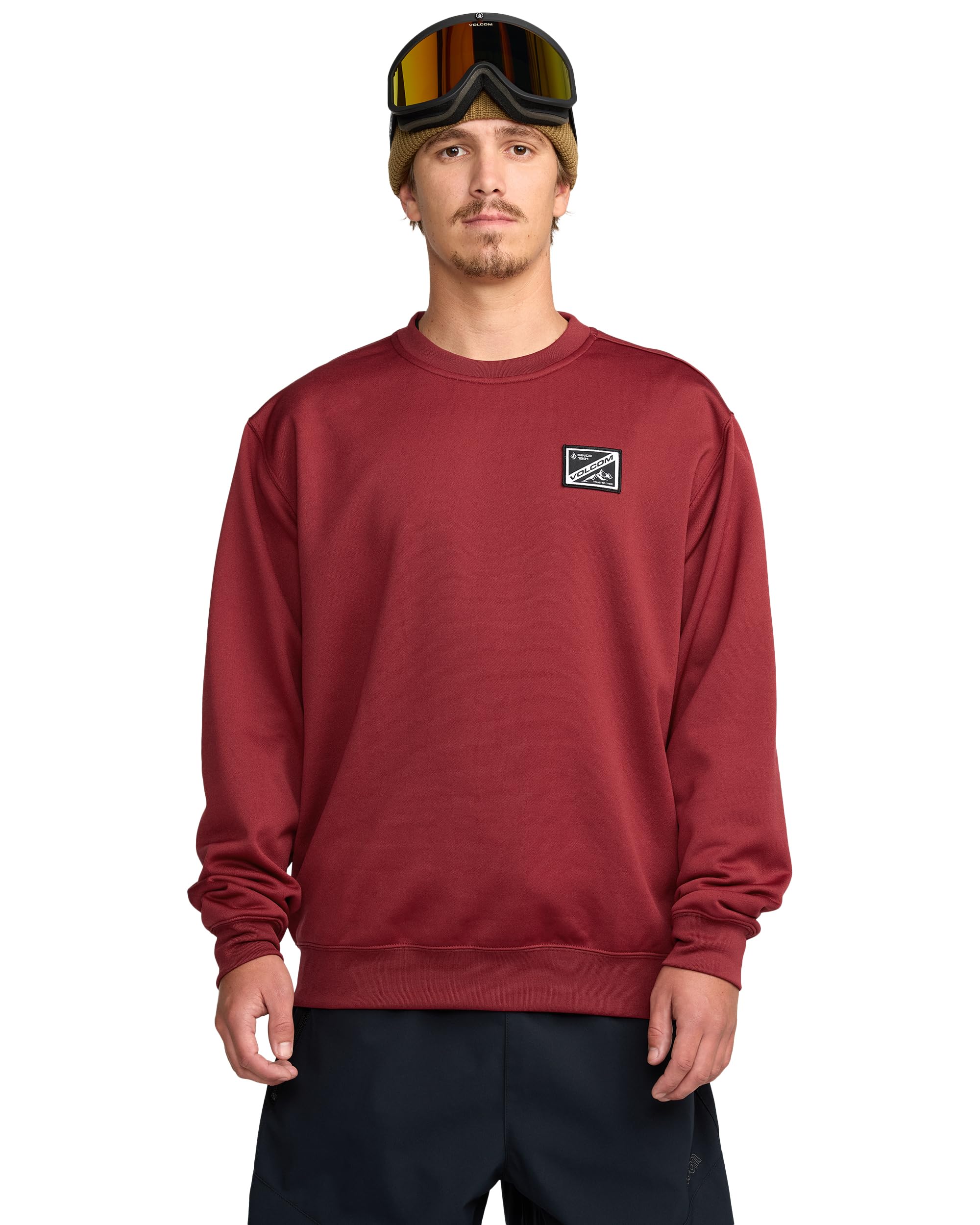 Volcom mens Core Hydro Crew Sweatshirt – Water-repellent Fleece Pullover, Burnt Red, XL
