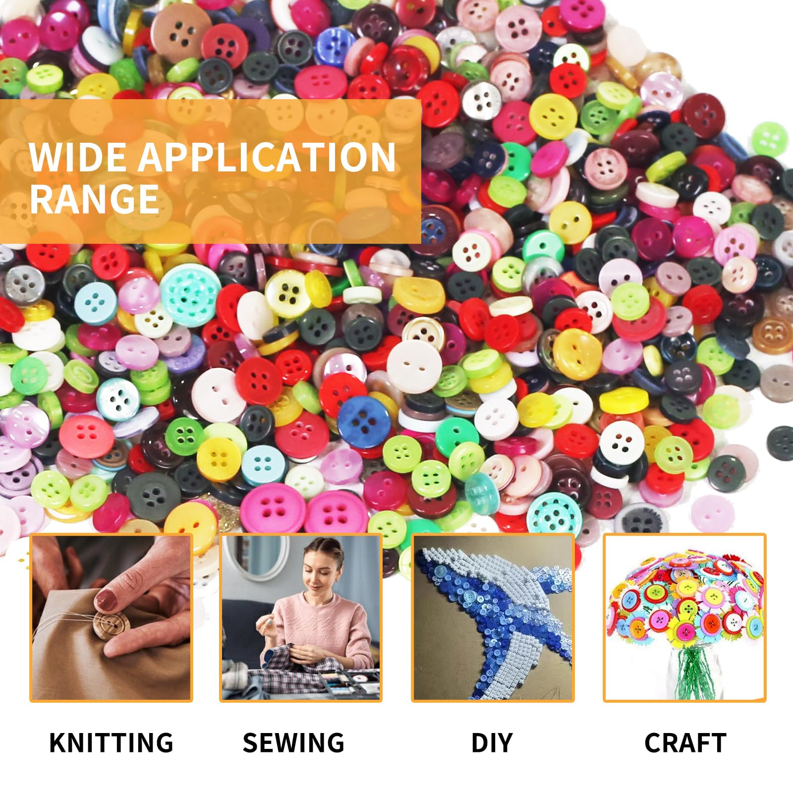 MOSTFUN 1200 Pcs Mixed Colorful Craft Buttons, 2/4 Holes Round Resin Buttons for Crafting Sewing, DIY Projects - Image 4