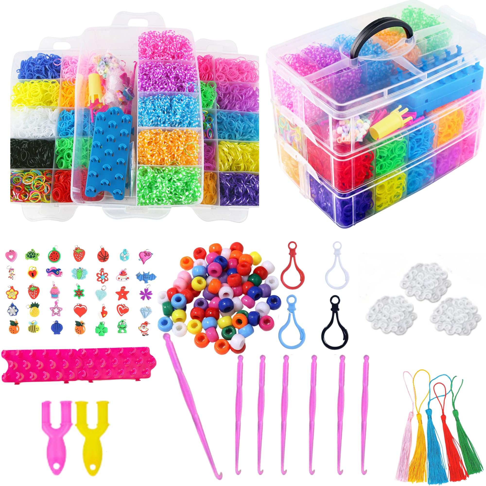 15000+ Loom Bands Kit with 25 Colors, Bracelet Making Set with Alphabet Beads, S Hooks, Tools & Storage Box, DIY Craft Kit for Kids, Girls & Boys