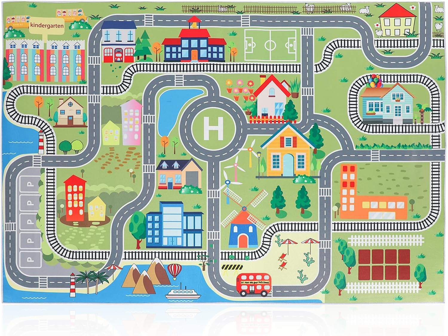ZJT Autoteppich Spielteppich Straße, Autoteppich für Kinder, 120x160 cm rutschfest Teppich für Jungen & Mädchen, Schlafzimmer Spielzimme Klassenzimme (A)