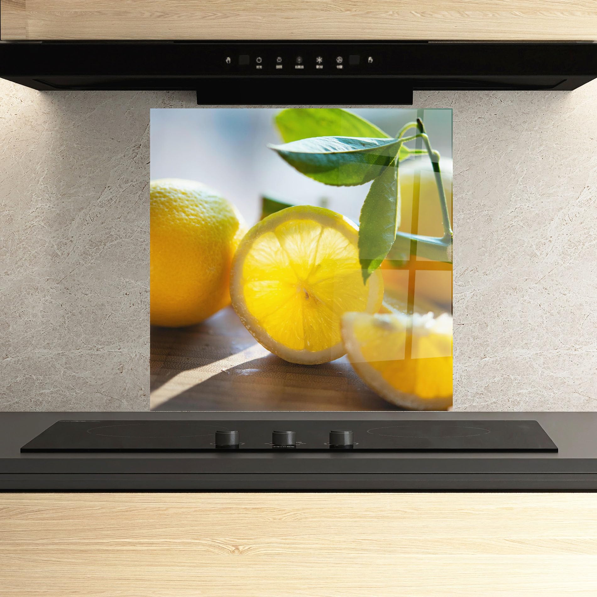 ARTHUB® Crédence de Cuisine en Verre 60x60 cm, Lemon in The Sun | Protection Contre Les éclaboussures, Revêtement Mural en Carreaux, Plaque en Verre, Verre trempé, Aliments, Fruits