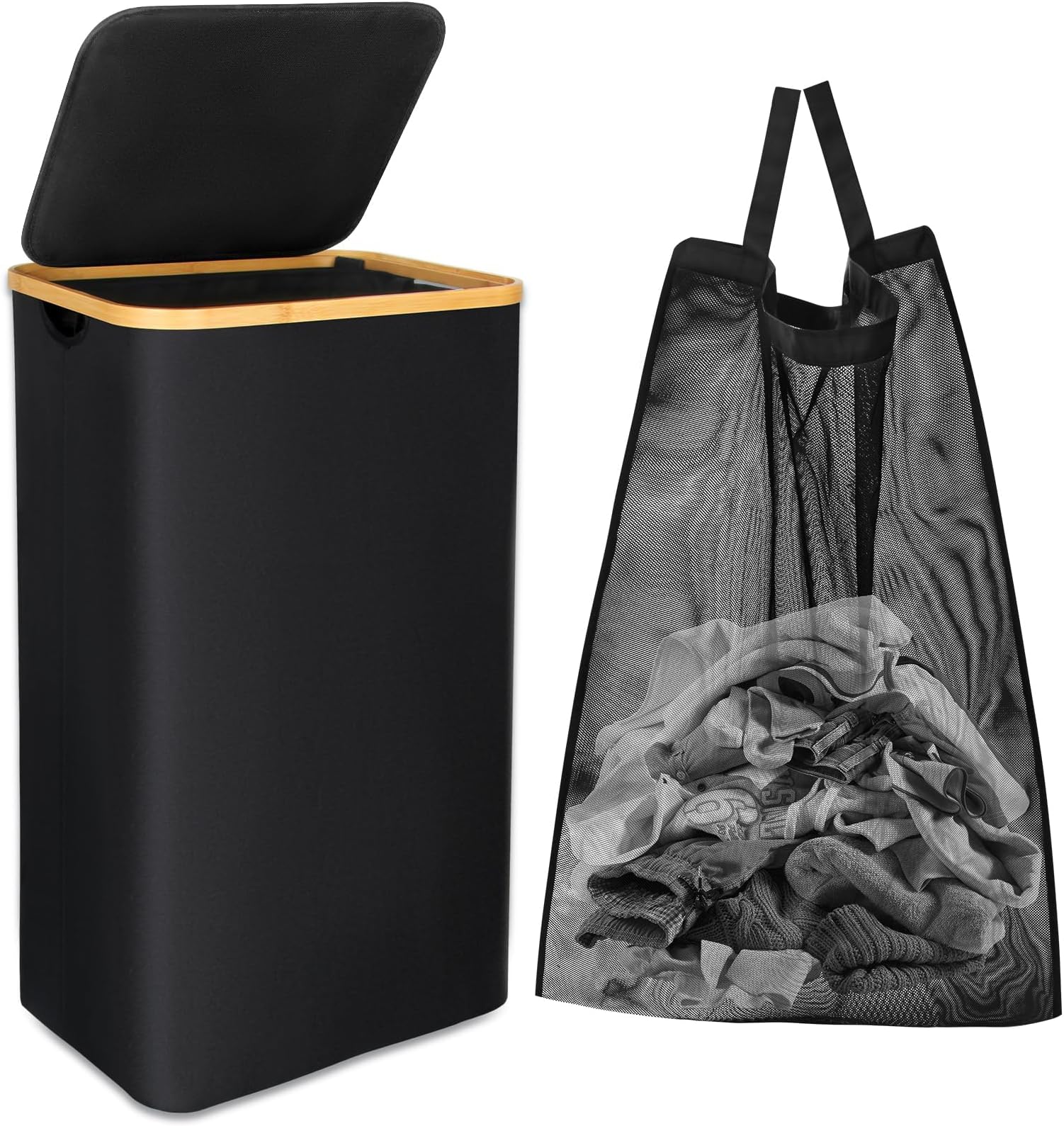 – Laundry Basket with Wheels, 100L Large Foldable Laundry Hamper with Lid and Removable Inner Bag, Slim Rolling Laundry Bin for Bedroom Bathroom (Black)