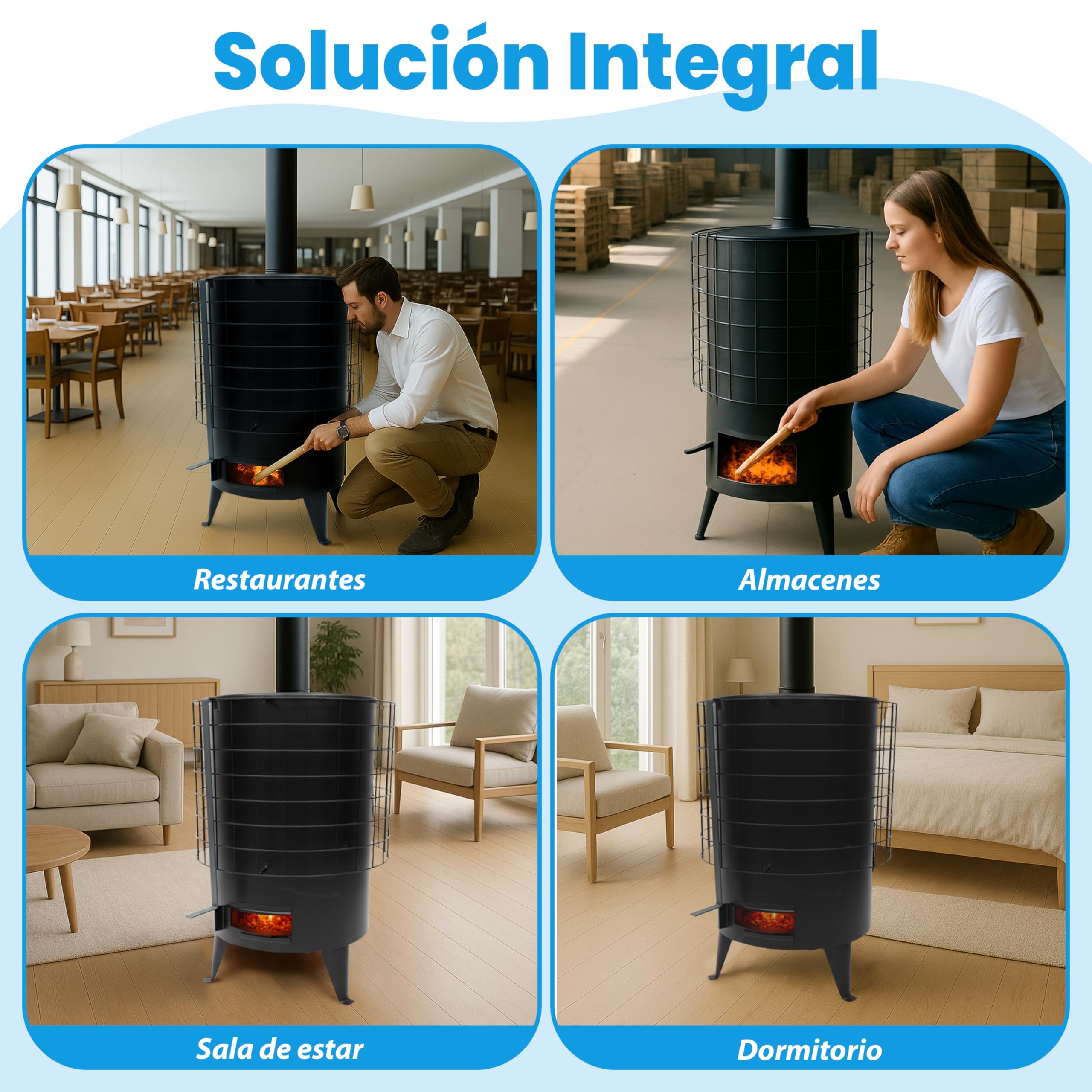 BAÑO MODERNO Estufa de Leña Redonda, Chimeneas de Leña, Estufa con Potencia 6,7 KW Para Calentar Superficie De 50 M², Estufas de Leña con Horno Grande, Estufa Leña Interior, Estufa Leña Negro