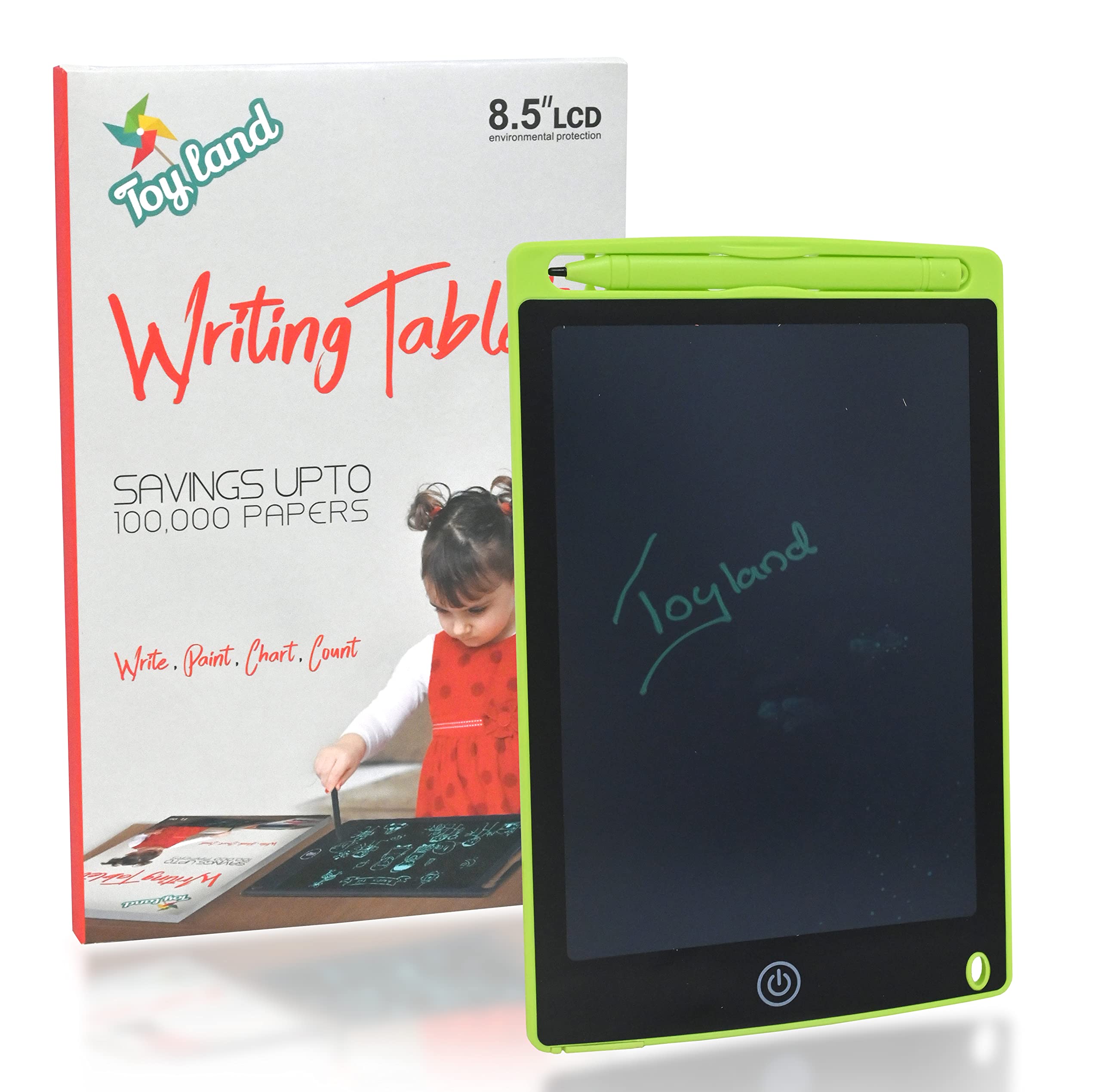 Toy Land 8.5 inch LCD Writing Tablet and Drawing Board with Doodle Pad Portable Electronic Writer Environmental Writing and Drawing Memo Board (Green)