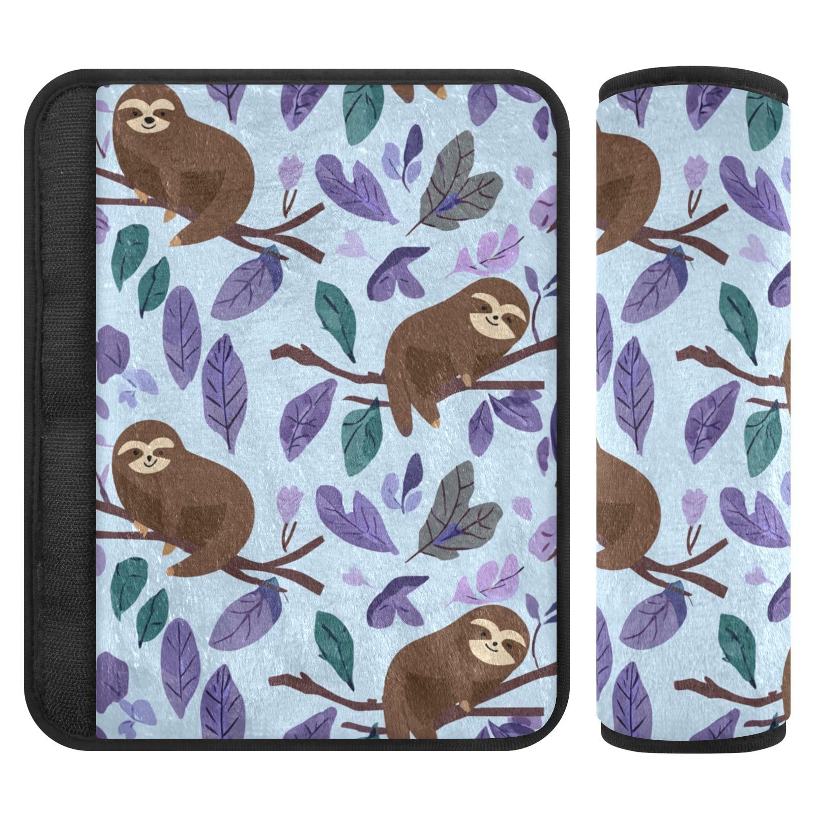 2 Pack Seatbelt Covers Seat Belt Cover Pad for Adults Boys Girls Car Seat Strap Covers Pads Cushion Universal Shoulder Strap Pad Protector for Backpack Camera Bag 6.5 Inch Cartoon Sloths Branch Purple