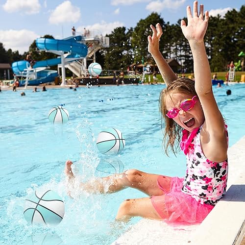Miniatura 3 de Honoson Paquete de 6 unidades de baloncesto de goma impermeables para piscina de agua para regalos de fiesta de verano en el lago (9 pulgadas, azul