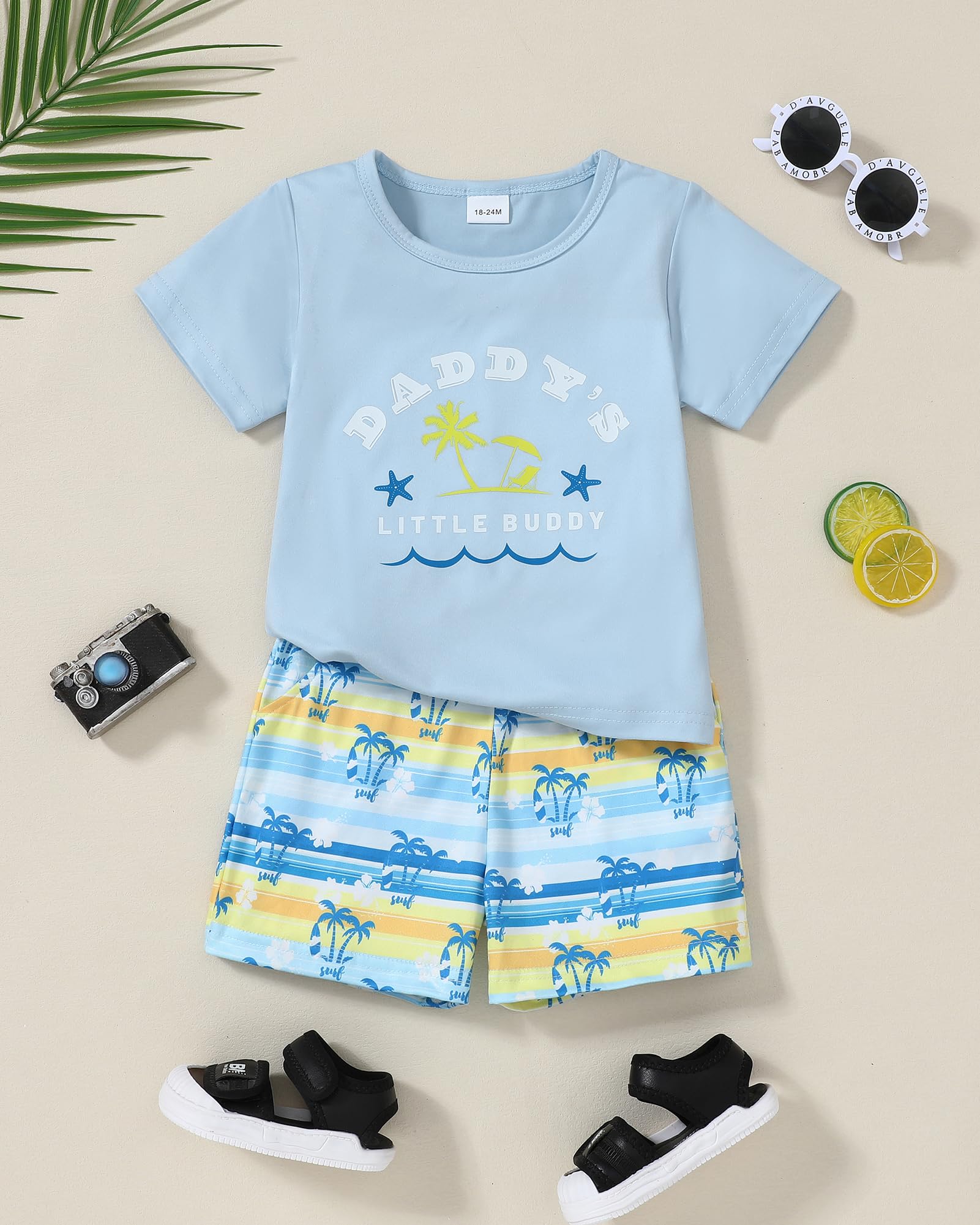 YUEMION Conjunto casual de verano para bebé de 1 a 5 años, camiseta de manga corta + pantalones cortos, 2 piezas