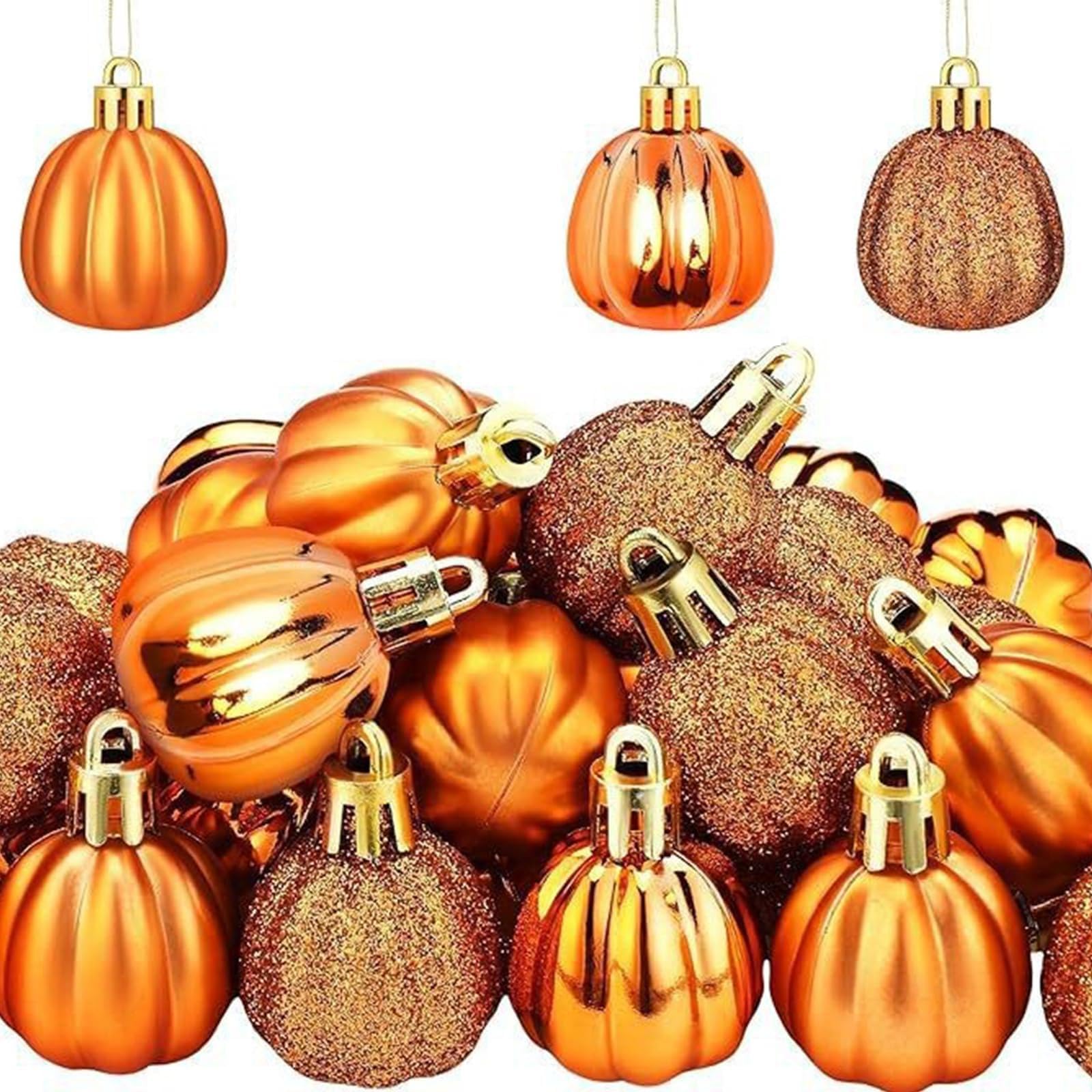 Tsophreniq 24 Pcs Festive Pumpkin Ornaments, Fall Thanksgiving Decor for Indoor Outdoor Tree Party Halloween Thanksgiving Tree Decorations