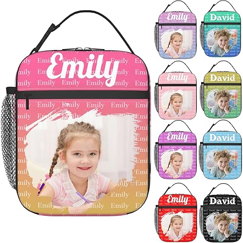 Lonchera personalizada para hombres, mujeres y adultos con nombre, imagen, texto, foto, bolsa de almuerzo aislada personalizada para el trabajo,