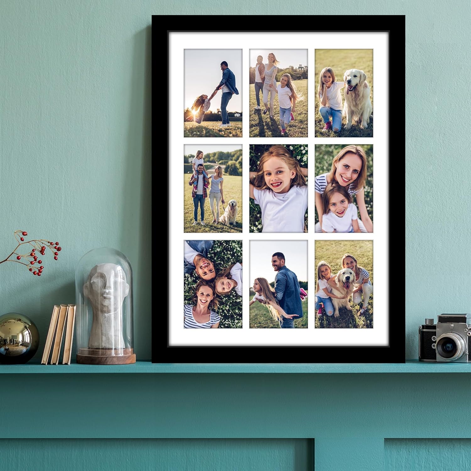 Americanflat 4x6 Collage Picture Frame with Polished Plexiglass - Multi Picture Frames Fit Nine 4x6 Photos or Use as One 14x20 Frame for Wall Display - Signature Collection - Black