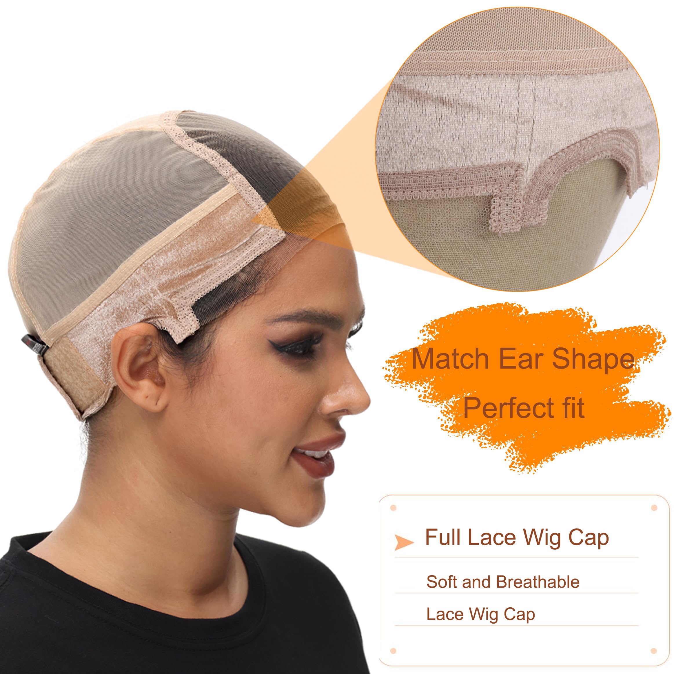 PORSMEER Lace Wig Cap with Grip Band for Keeping Wigs In Place 4x5 Wider Transparent Lace for Lace Front Wig Non-slip Cap for Glueless Wig Adjustable Wig Grip Cap with Velcro Headband (Nude) - Image 4