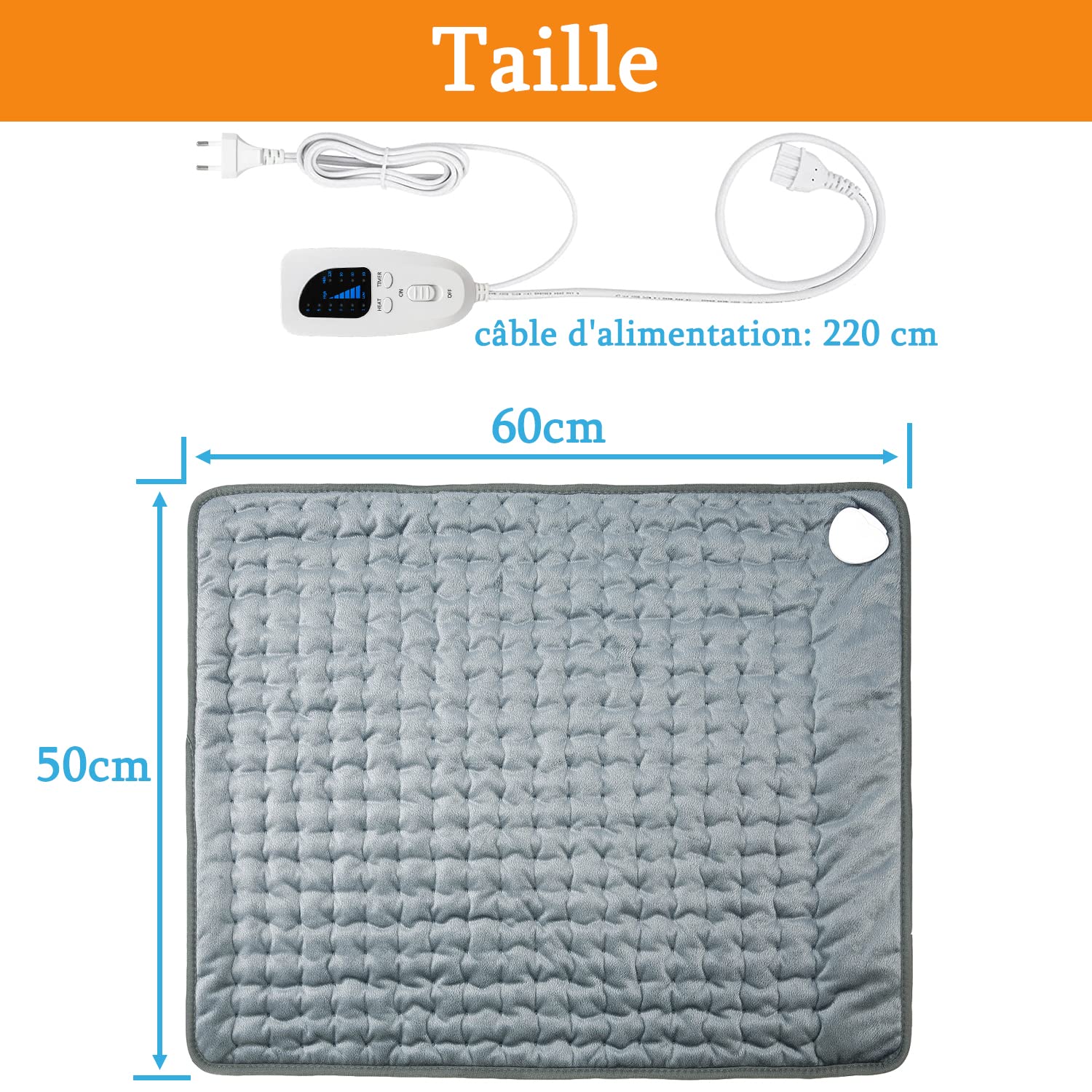 Manta Electrica Lumbar, Manta eléctrica para espalda, cuello, hombros y vientre con función de apagado automático, Franela Suave (gris oscuro, 50x60cm)