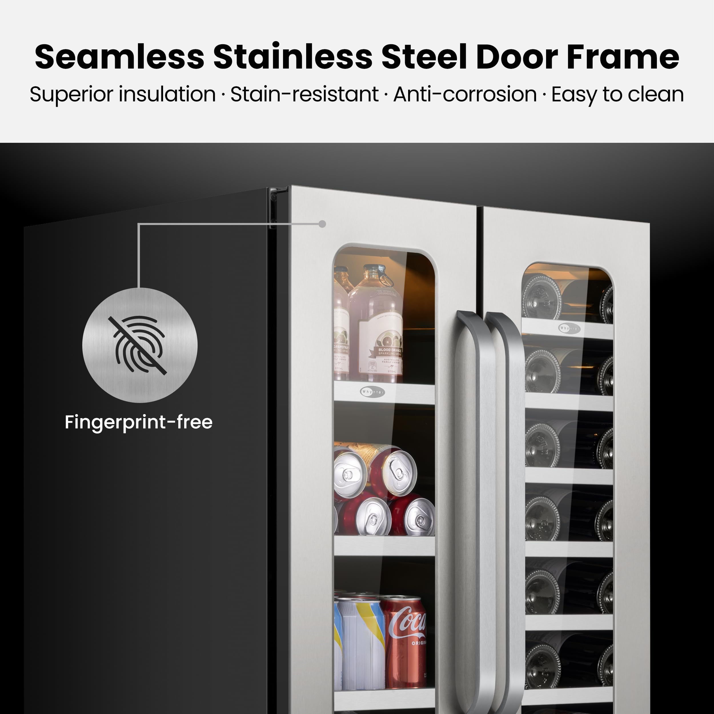 24 inch Wine and Beverage Refrigerator Dual Zone Wine Fridge Cooler Built in Under Counter Wine Cooler Refrigerator with Glass Door for 20 Bottles 60 Cans 36-72 ℉ For Home Bar