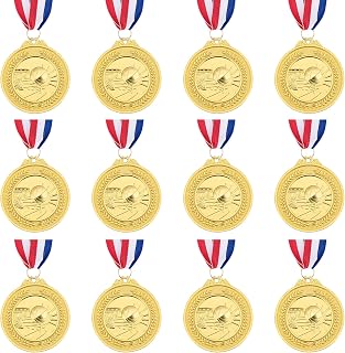 12 Pieces Basketball Medals for Kids Sports 2 Inch Metal Gold Award Medals with Neck Ribbon
