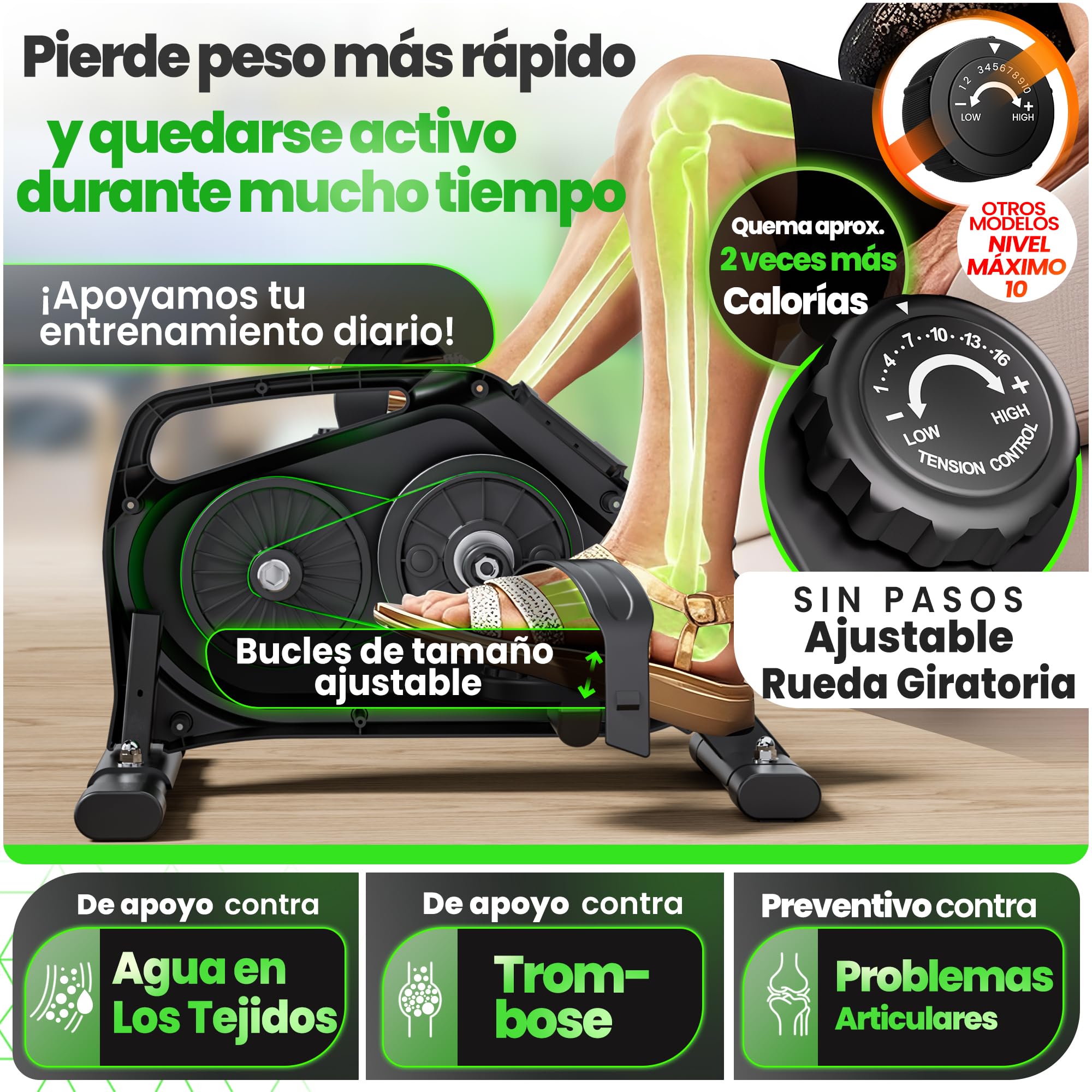 Ultrasport Pedales Estaticos para Personas Mayores y Ancianos con 16 Niveles, Alfombrilla y Correa I Pedaleador Sentado para Ejercicio en Casa, Mini Bicicleta Estatica de Piernas y Brazos