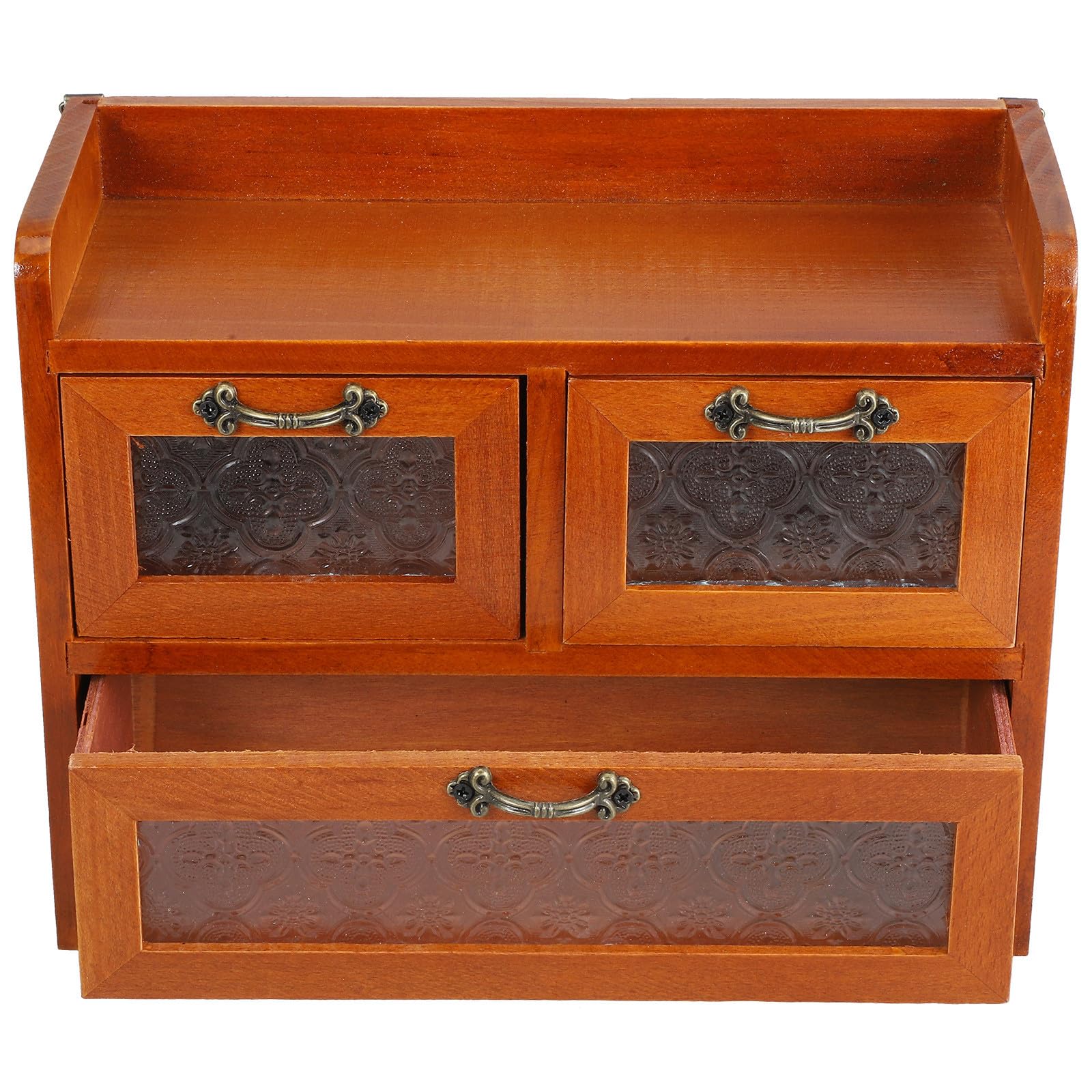 Armoire de rangement tiroir bois verre marron vintage petit meuble bureau