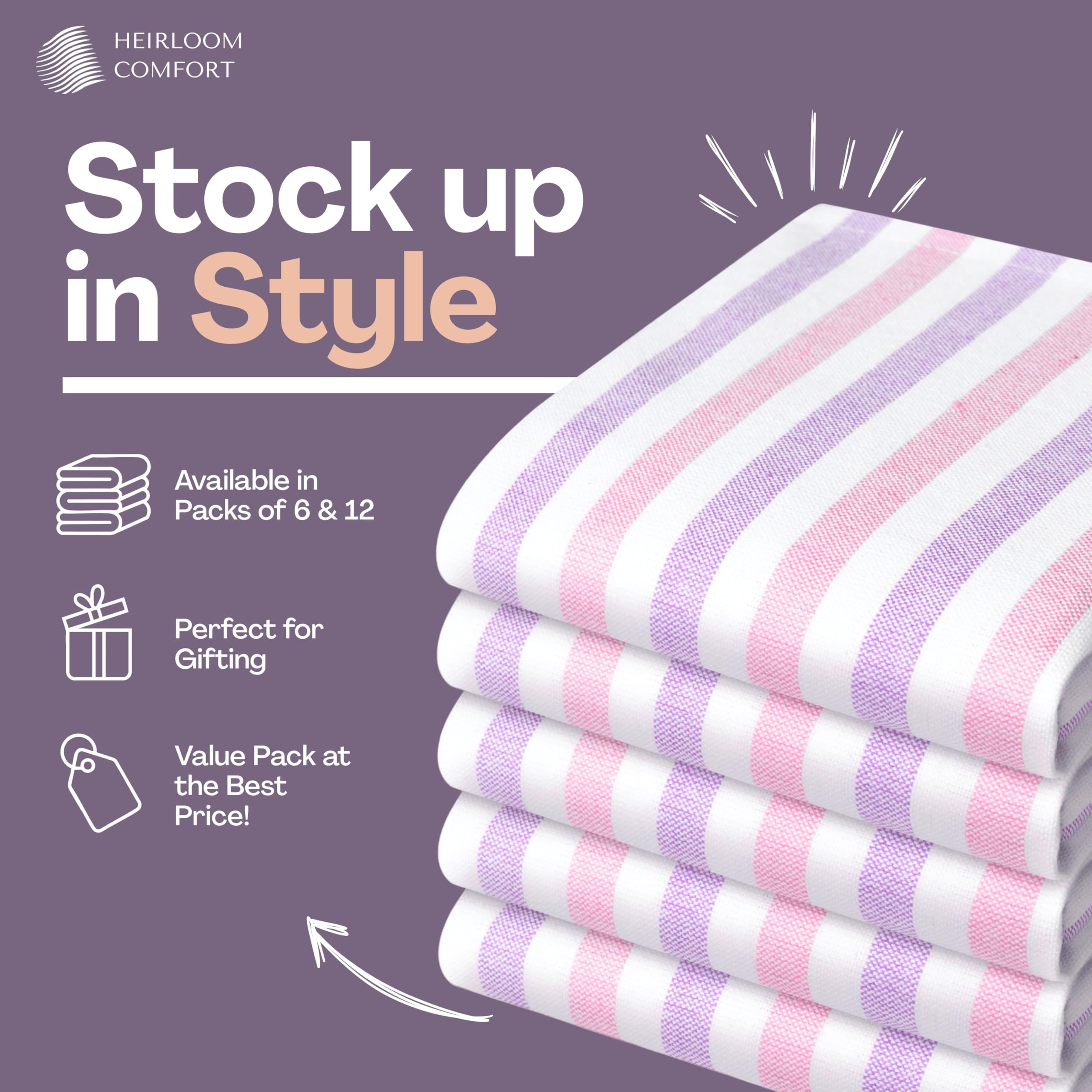 Fiesta Stripe - Juego de 12 servilletas de tela de algodón 100 %, grandes, 45 x 45 cm, coloridas, lavables, reutilizables y duraderas, para comedor, eventos, fiestas y uso diario en