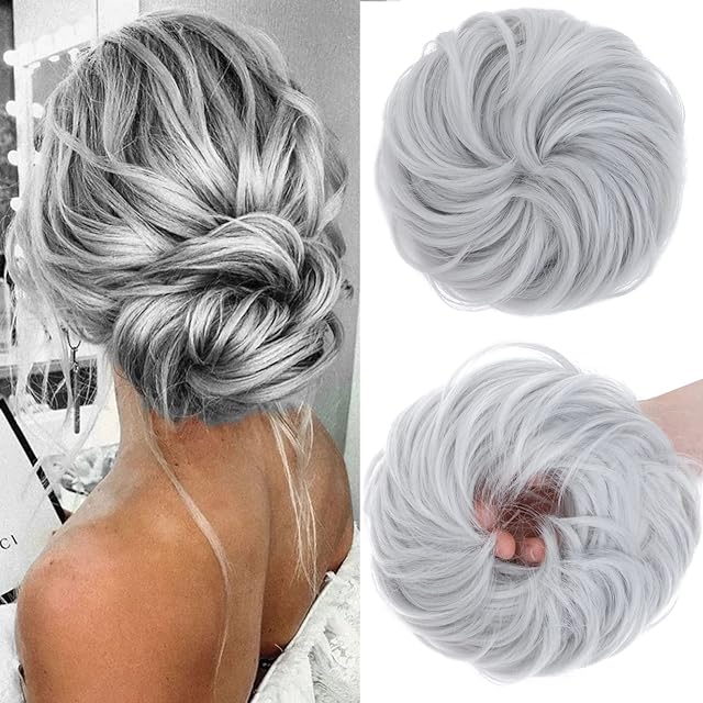 S-Noilite hair pieces for women hair scrunchies thick messy bun hair bun updo Chignons ponytail extenions - Silver Grey