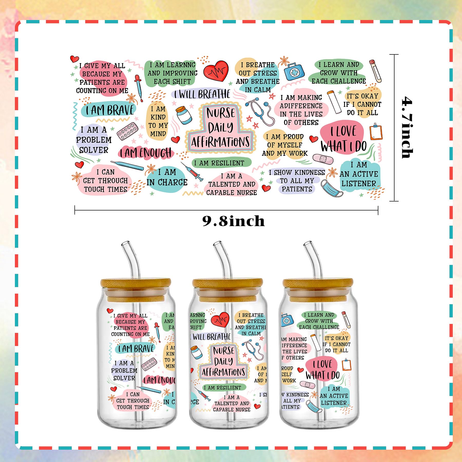 24 Stück UV-DTF Transferfolien Für Gläser & Glatte Oberflächen – 23,9 X 11 Cm, Hochviskos, Inkl. Motive