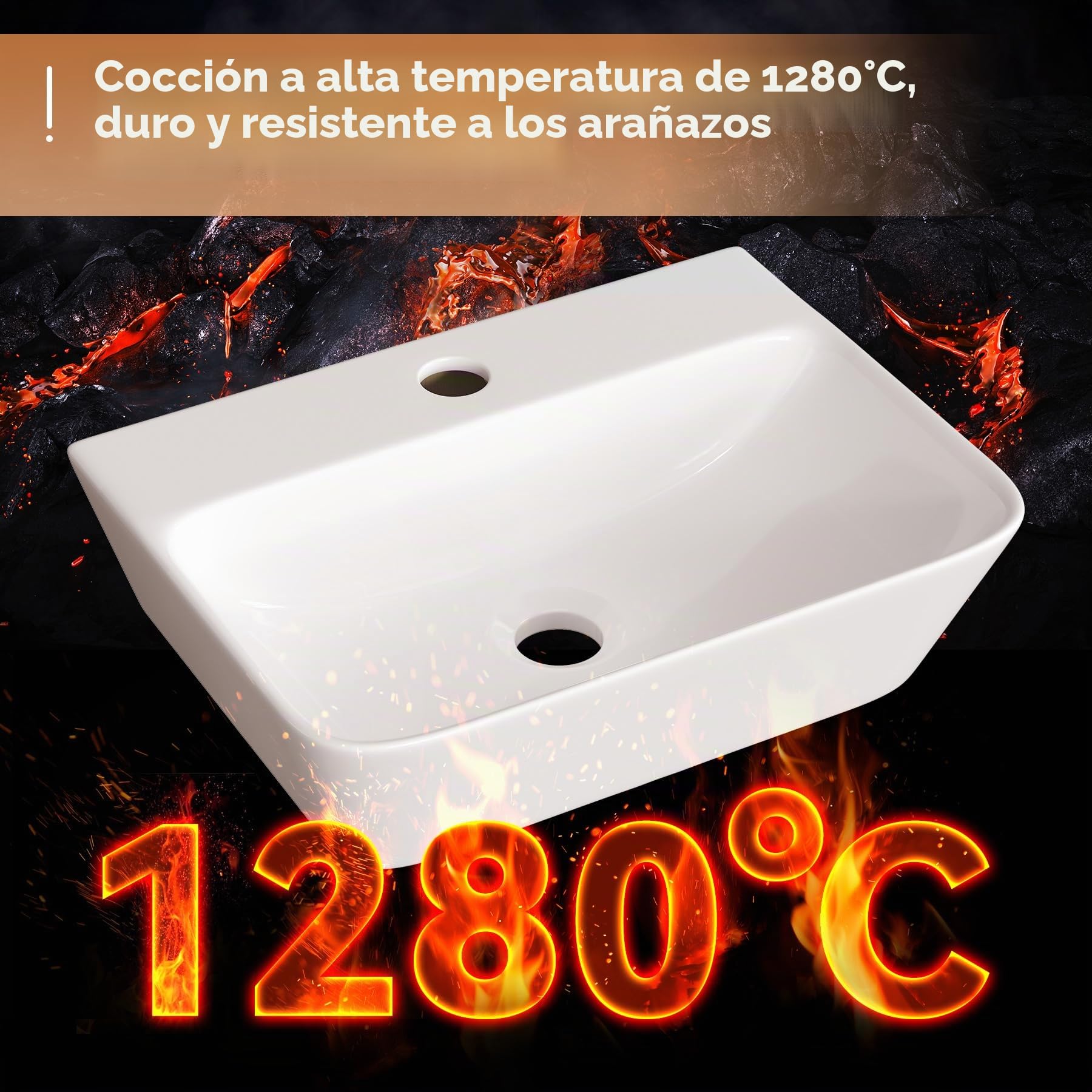 HOROW Lavabo de baño rectangular de 40 cm, moderno color blanco, sin rebosadero, con orificio para grifo, lavabo pequeño, lavabo colgante para invitados, inodoro