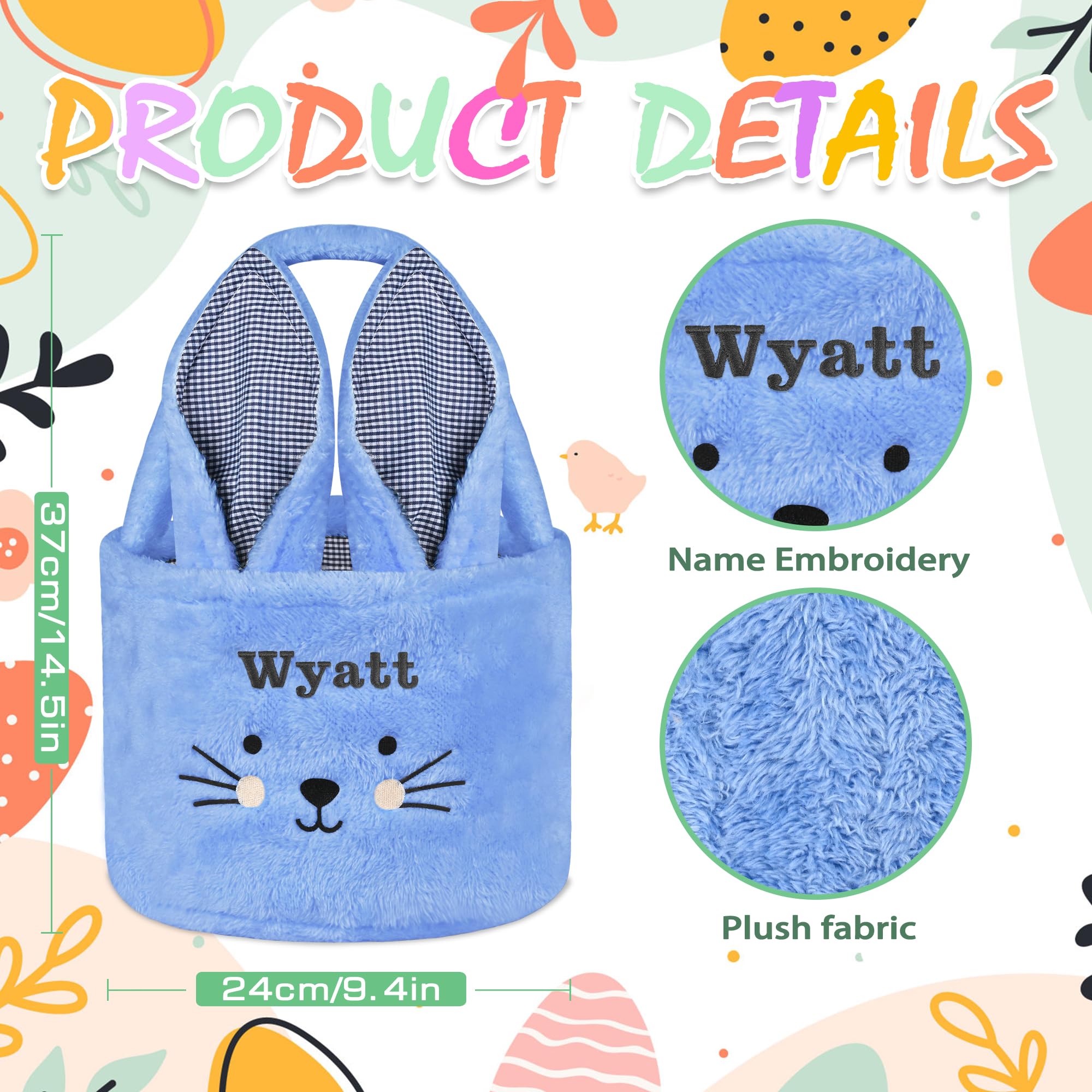 VIAKDEM Easter Baskets, Personalized Easter Basket Bunny - Blue