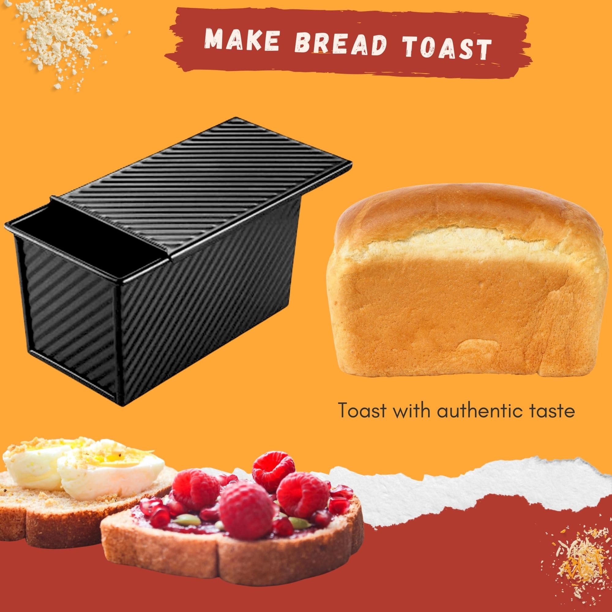 Stampo Per Pane in Cassetta, Toast Stampo per pagnotta con Coperchio, Teglia Antiaderente Per Pane in Cassetta, Toast/Panino/Torta, 450g di Pasta, Nero