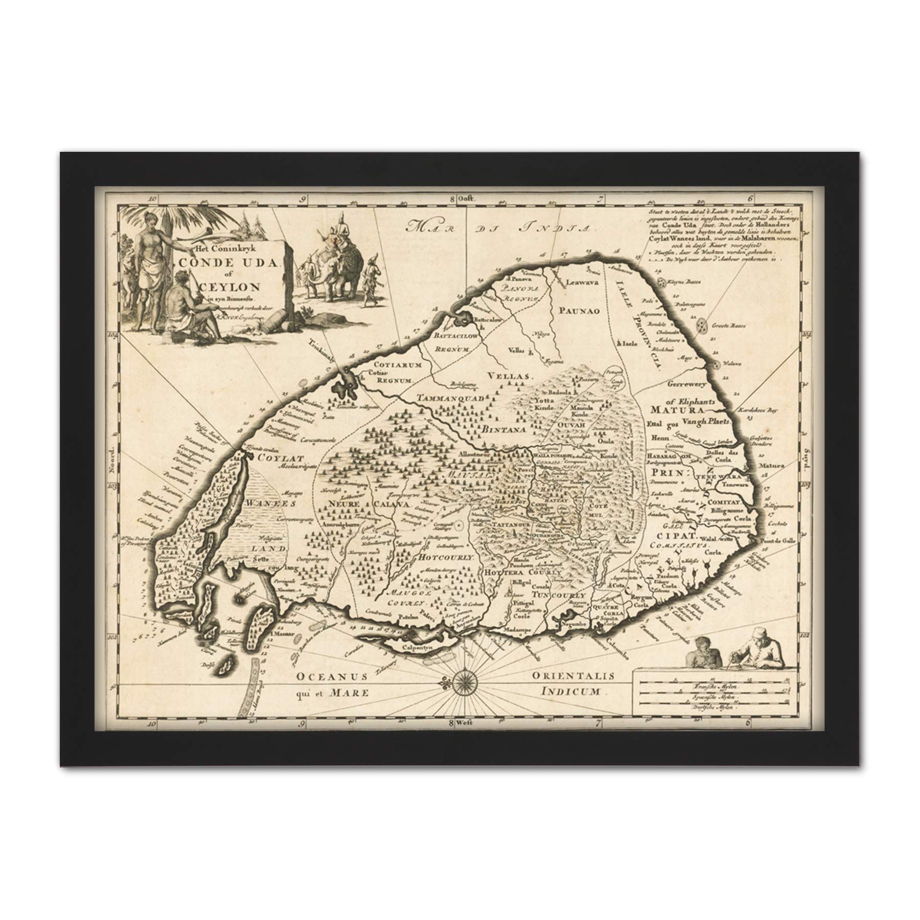 Artery8 Luyken Old Map Of Ceylon Sri Lanka Artwork Framed Wall Art Print 18X24 Inch