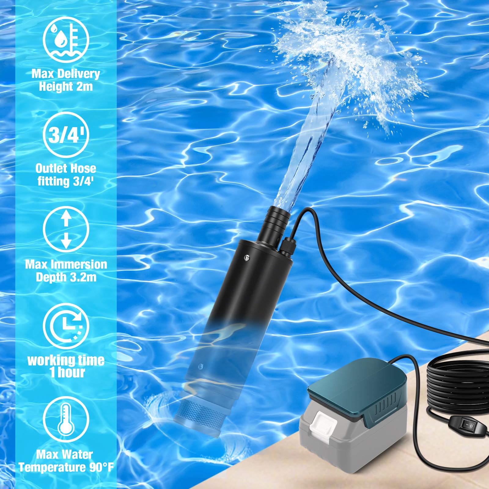 Bomba sumergible compatible con batería Makita de 18 V (sin batería), bomba de agua portátil para aguas residuales, bomba de agua transparente, 500 GPH con manguera de 1 m, para piscina, camas de agua