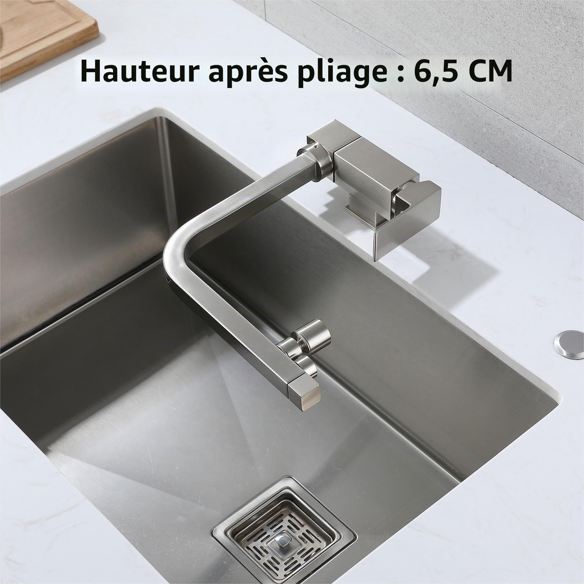 Mitigeur Cuisine Rabattable, Robinet 3 Voies Rabattable,robinet Cuisine Rabattable,Robinet De Cuisine 3 Voies,matériel En Laiton,Robinet Cuisine Pliable Sous Fenêtre (Finition Brossé)
