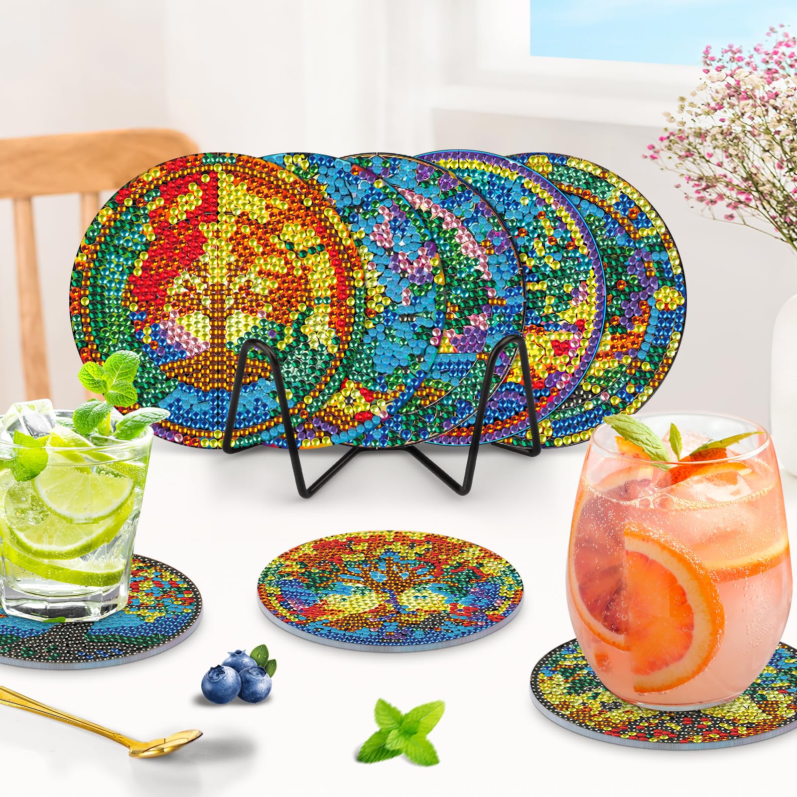 MOGTAA 8Pcs Diamond Art Coasters with Holder - Image 4
