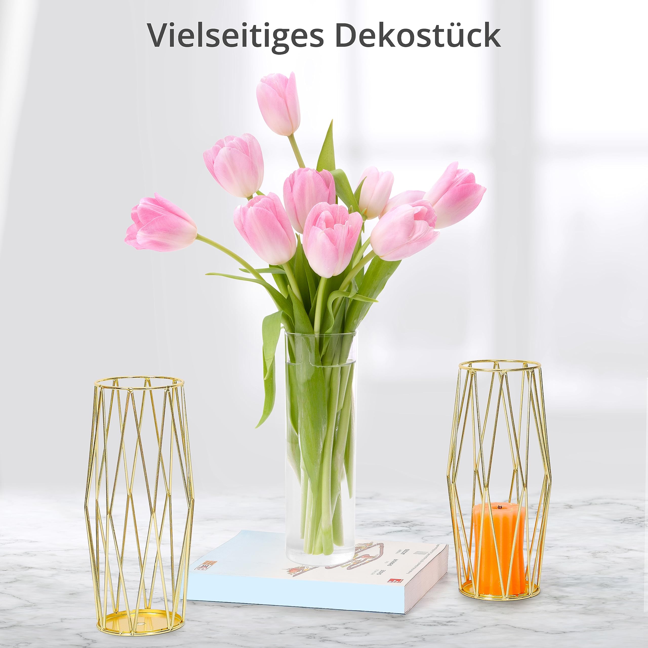 Goldene Reagenzglas-Vase – 21,6 Cm Hoch, Geometrisches Design, Für Tischdekoration & Deko