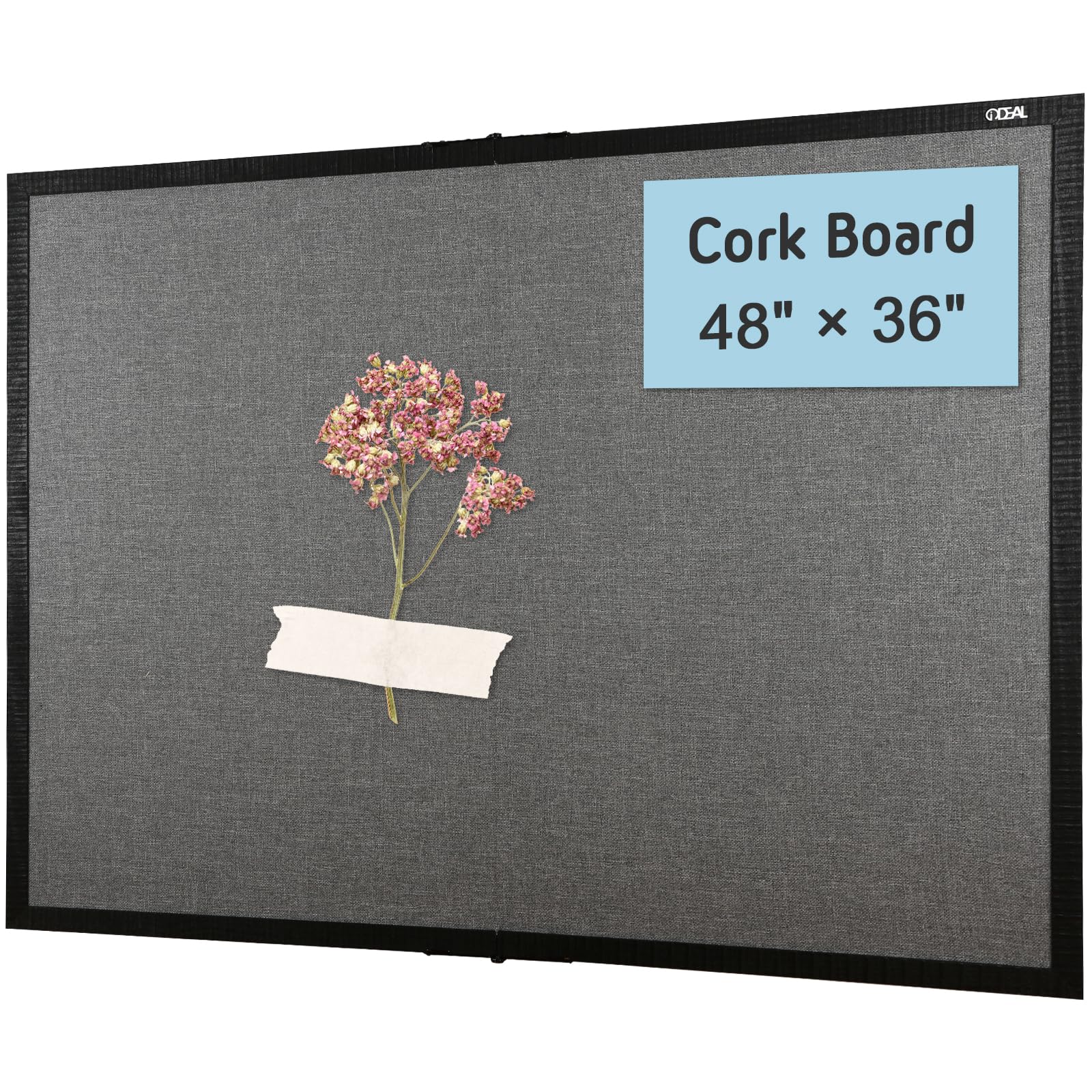 Gideal Large Bulletin Board 36 x 48, Cork Boards for Walls, Black Wood Framed Corkboards with Grey Fabric, Foldable Cork Board for Office, Home &