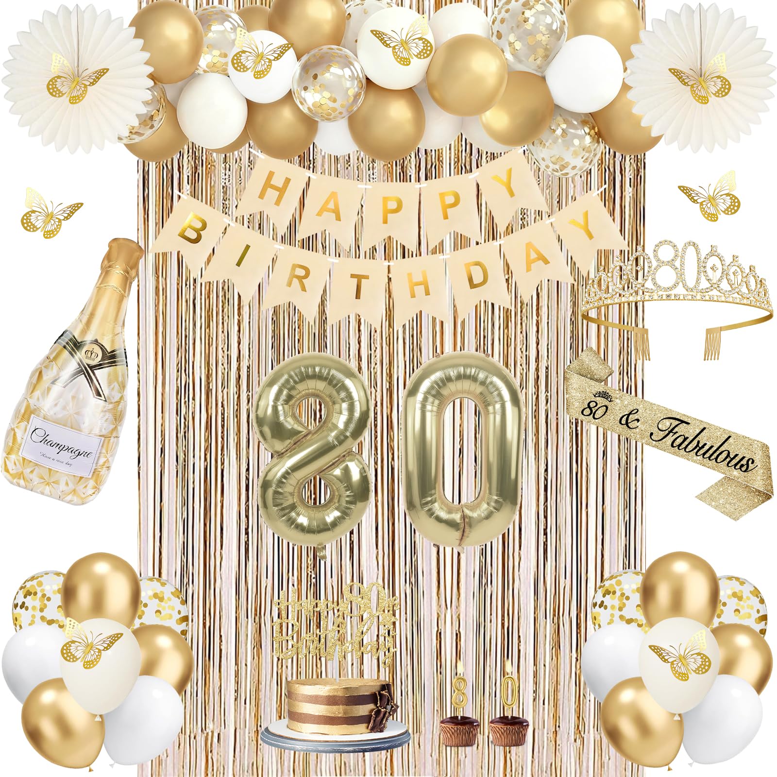 Juesly Champagne Gold 80th Birthday Decorations