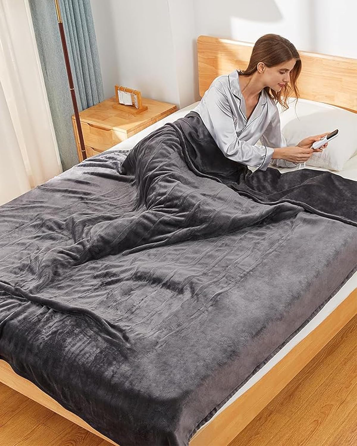 Heated Blanket Electric Blanket Full Size, Heating Blanket with 6 Heating Levels & 1-10 Hours Auto Off, Super Soft Cozy Flannel Blanket with Fast Heating for Home Office Use, 72 x 84 Inches, Dark Gray Dark Gray Full 72" x 84"