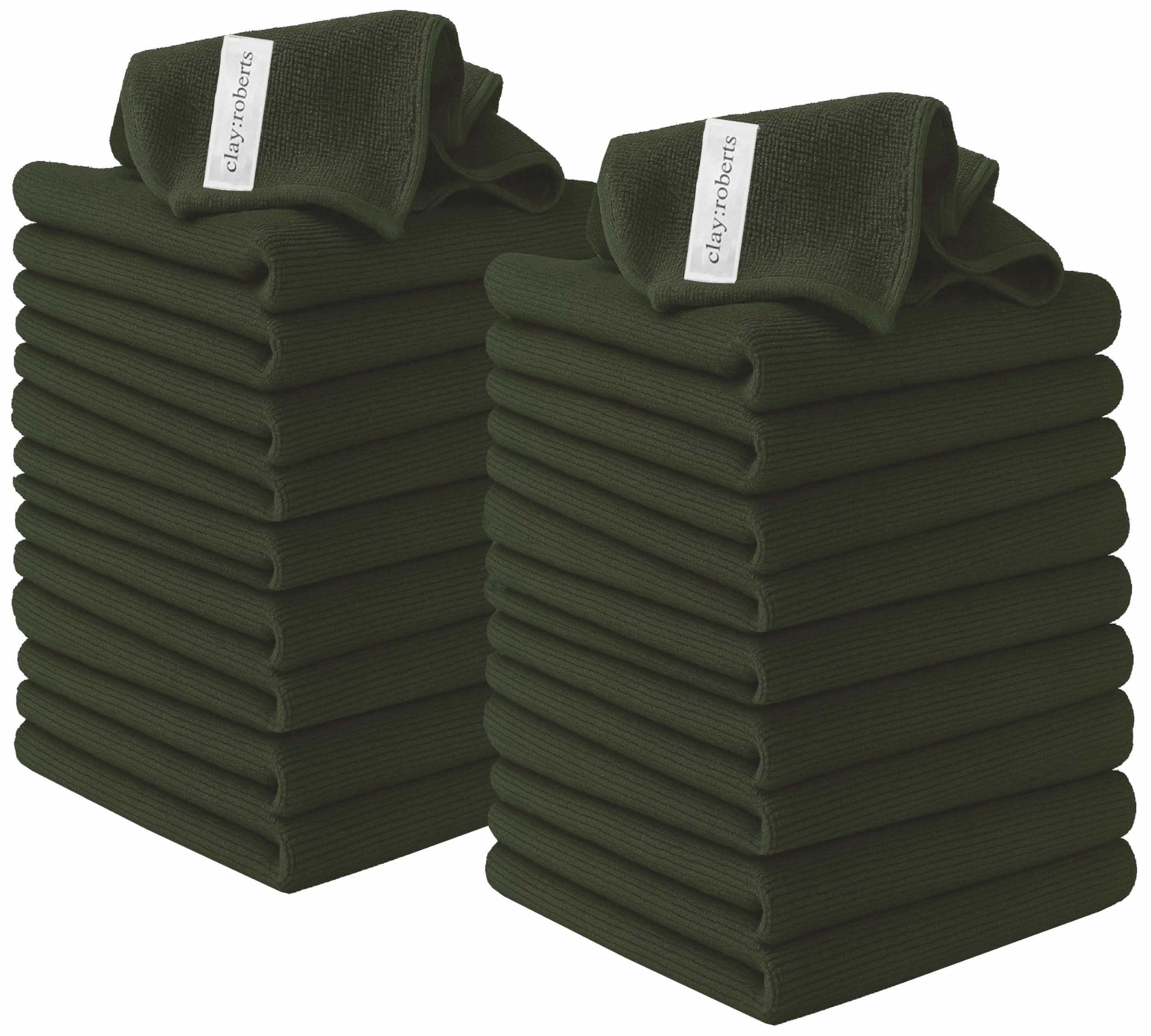 Clay Roberts Microfibre Cleaning Cloths, 40cm x 30cm - Pack of 20, Sage Green, Machine Washable, Polishing, Waxing & Dusting Cloth, Lint-Free, Kitchen Towel, Car Cleaning, Microfiber — image 1