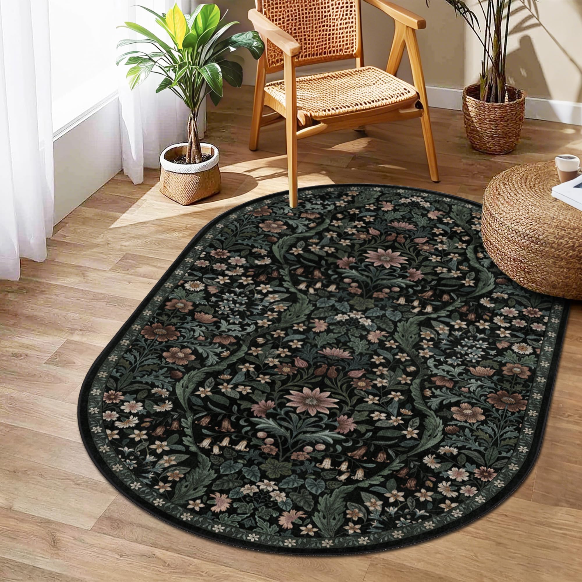 3x5 Oval Area Rug Washable Non-Slip Boho Indoor Entrance Carpet