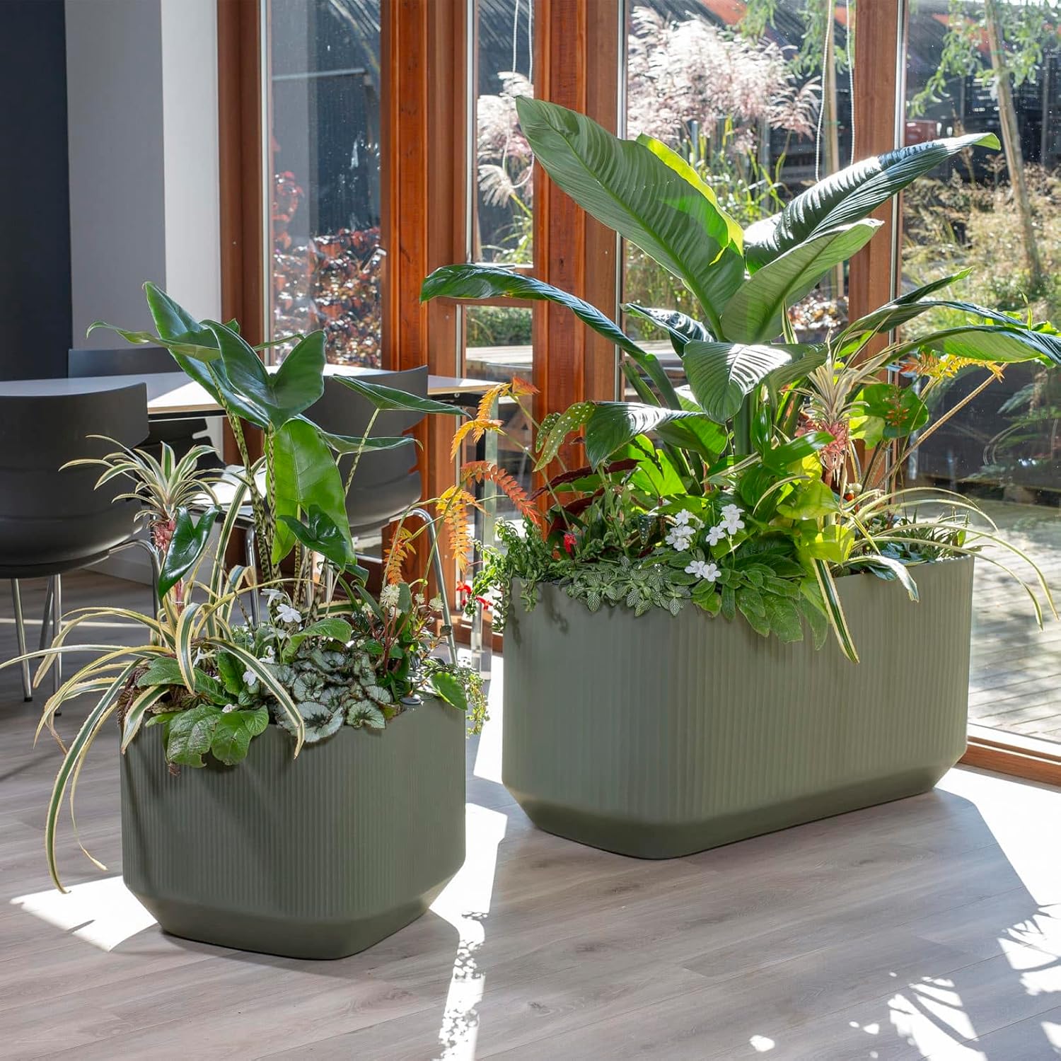 Crescent Garden Modular Self-Watering Plant Box with TruDrop Water Level Indicator, Indoor/Outdoor, Small Modern Box Planter for Herbs, Flowers, Peace Lily, Houseplants - 20"x20"x16"H (Caviar Black)
