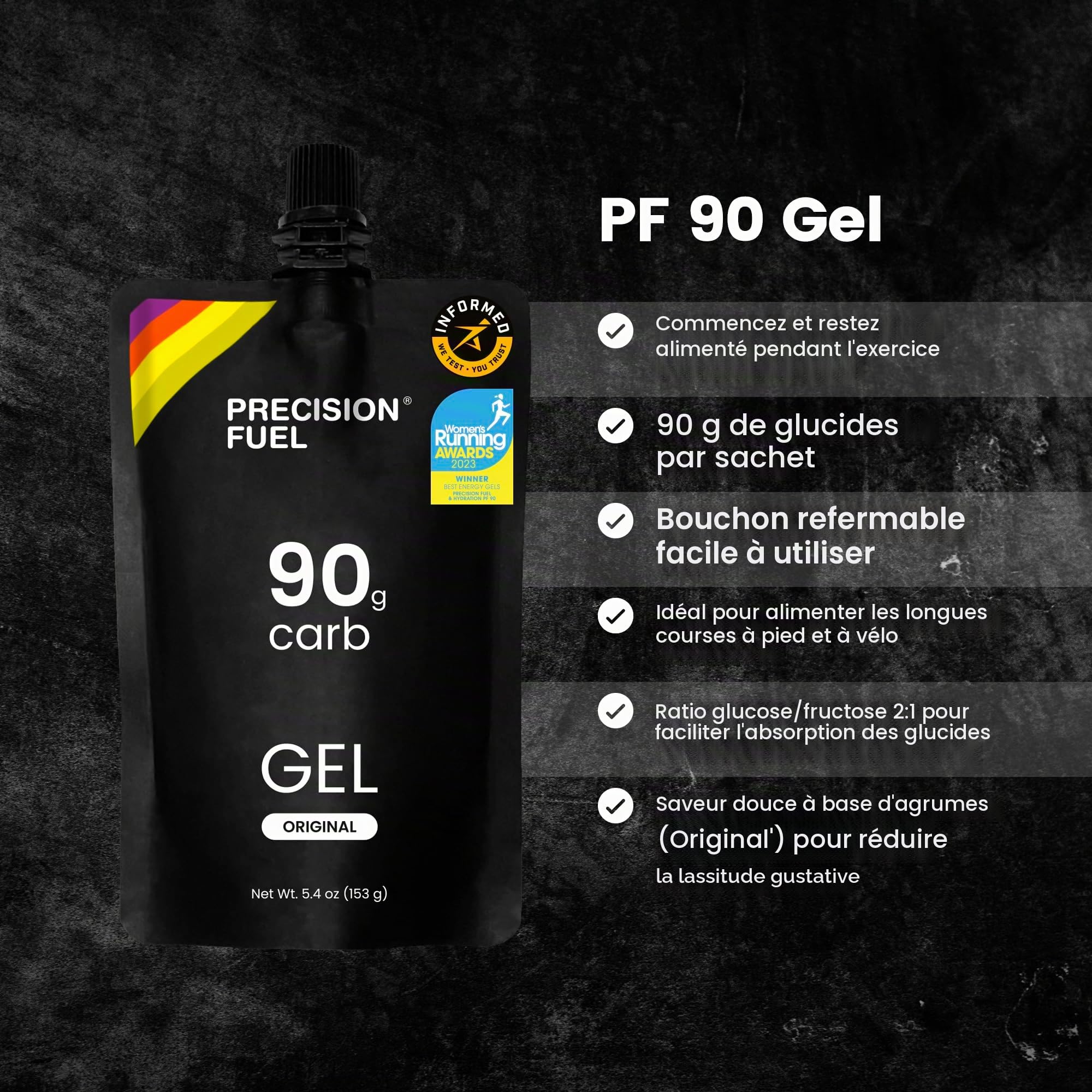 Precision Hydration PF90 Gels énergétiques - goût doux, 90g de glucides, faciles à digérer, parfaits pour les athlètes d'endurance, course à pied et sports de longue durée, 153g (Pack of 10)