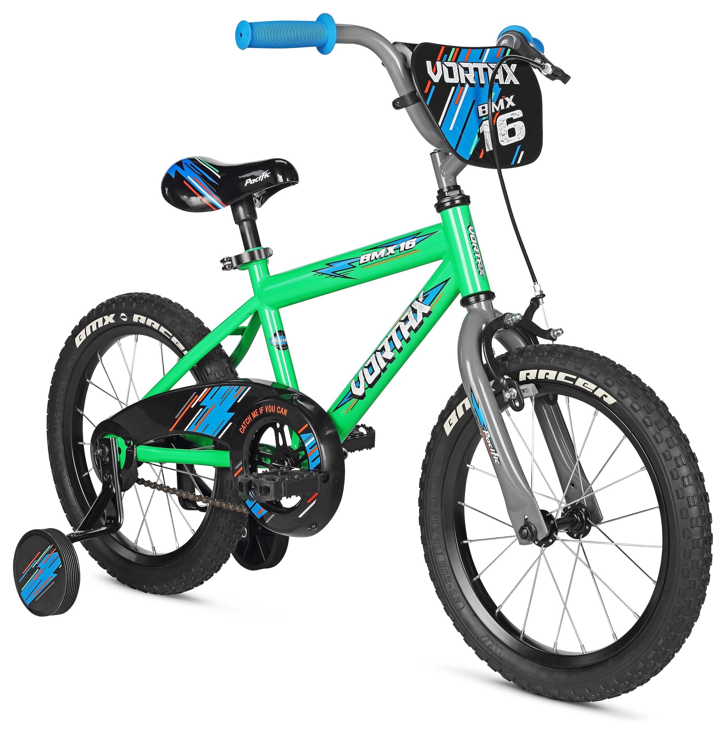 Pacific Vortax Bike, 16 Inch Bike for Kids Ages 3-7, Durable Steel BMX Frame, Adjustable Seat Grows with Your Child, Removable Training Wheels, Hand and Coaster Brake, Easy Assembly, Training Bicycle