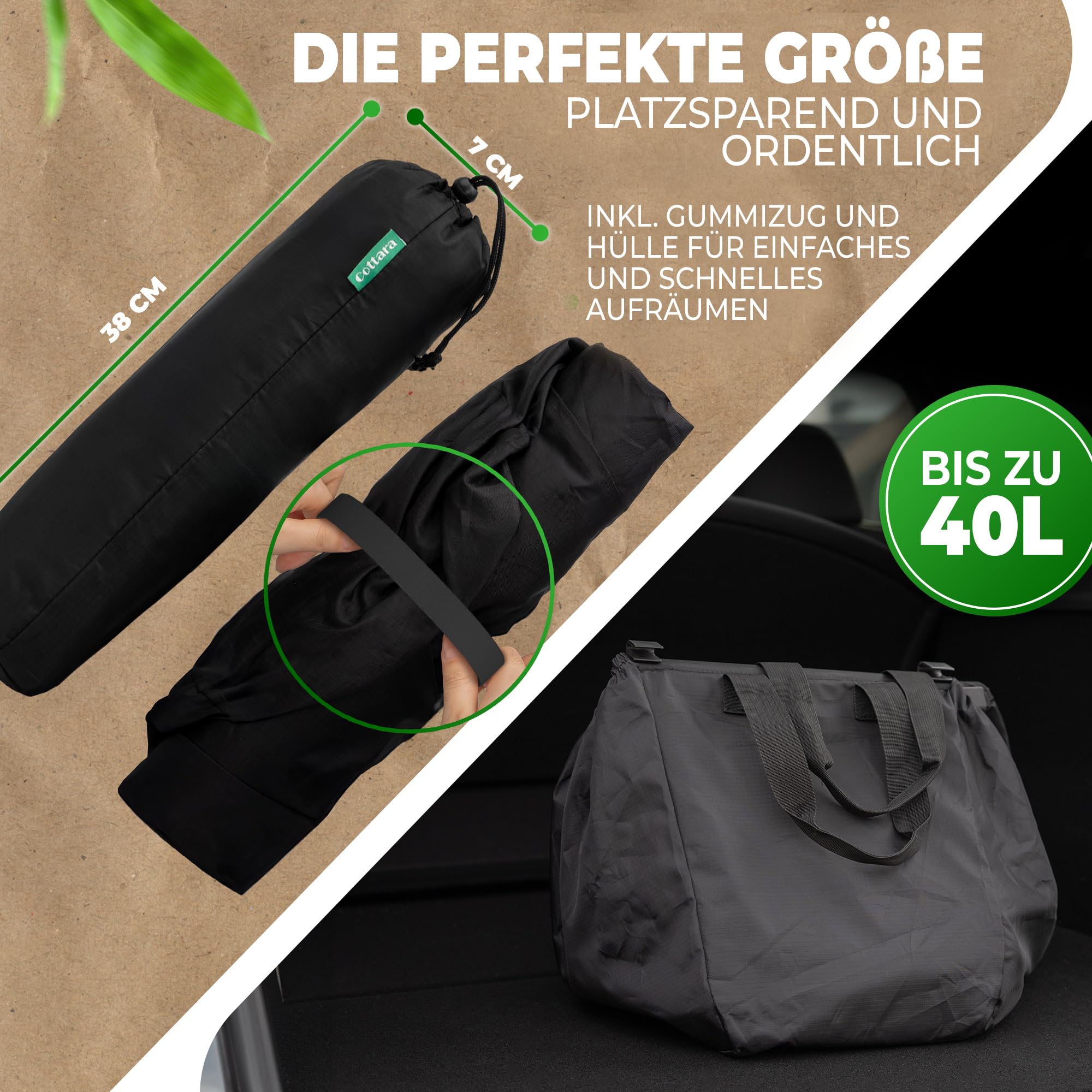 COTTARA® Torba na zakupy do wózka na zakupy z kieszenią chłodzącą, składana torba do wózka na zakupy do zawieszenia z funkcją chłodzenia i żetonem na zakupy, idealna torba na zakupy i zakupy