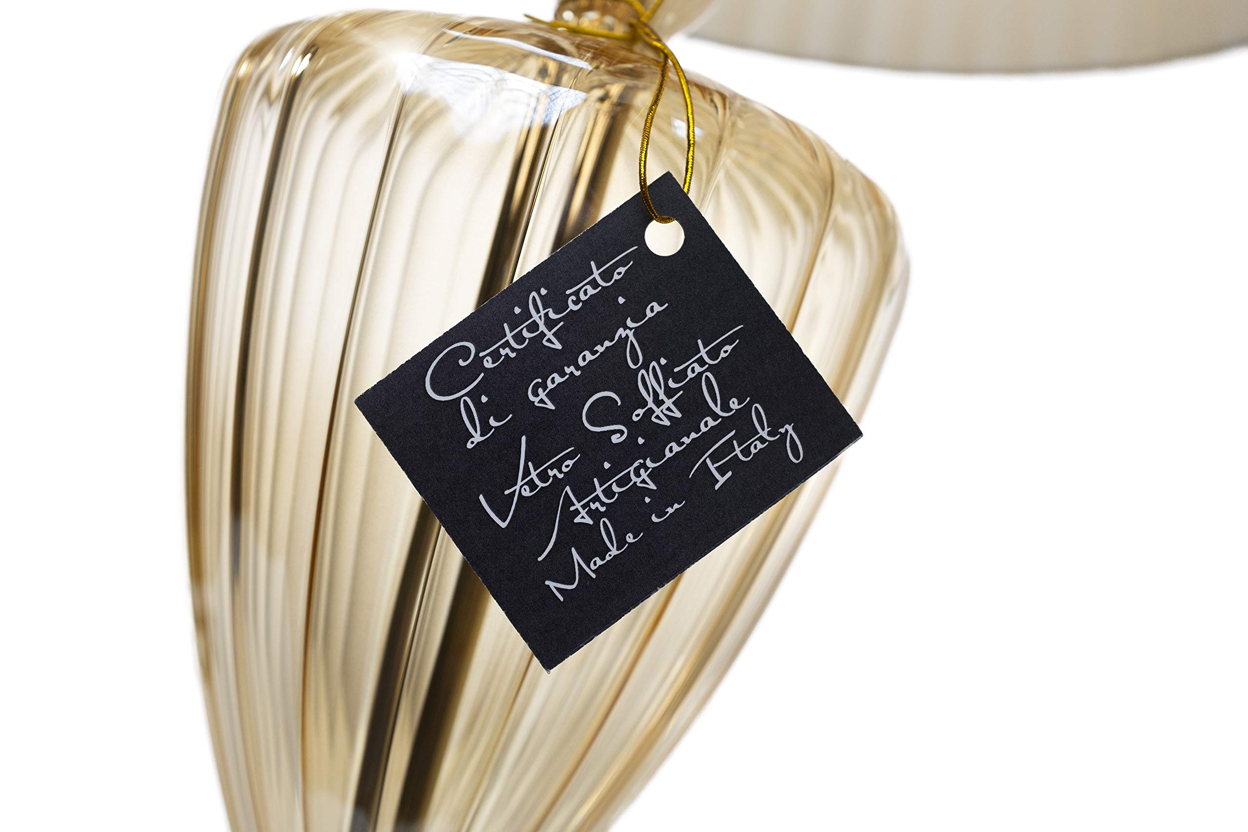 Cuore: Lampada Elegante di Cristallo Soffiato Ambra Lume da Tavolo e da Comodino con Paralume Avorio Fatto a Mano prodotto in Italia per Soggiorno, Camera da letto, Ingresso, Studio