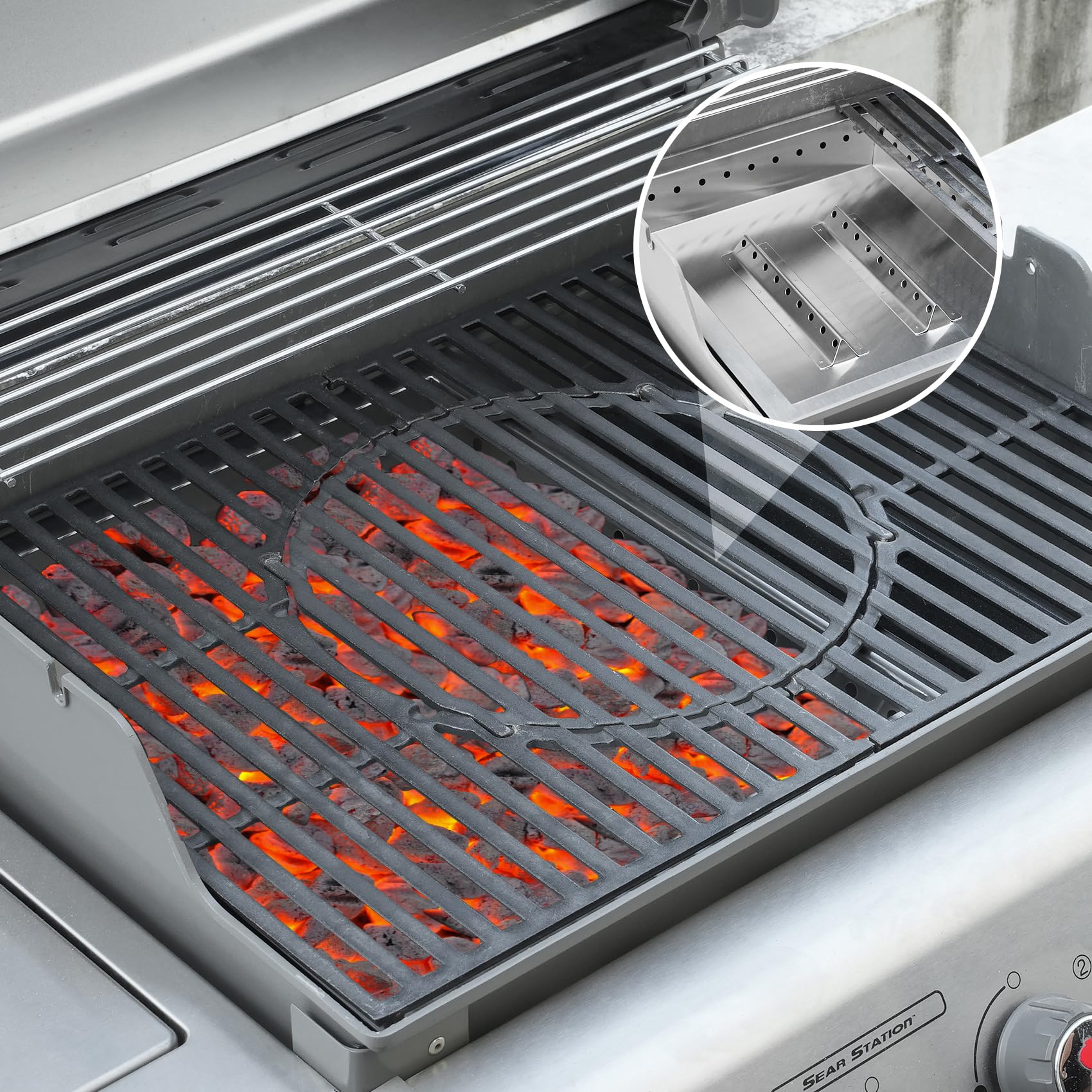 onlyfire Bandeja de Carbón de Acero Inoxidable, Barbacoa Cesta de Carbón para Barbacoa de Gas Weber, Longitud Ajustable de 44,5 a 48 cm, Bandeja de Carbón para Spirit ll 210, Spirit ll E-310