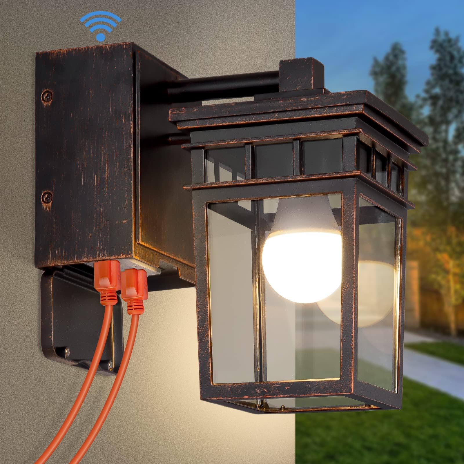 Dusk to Dawn Outdoor Wall Lighting with Outlet,Porch Light with GFCI