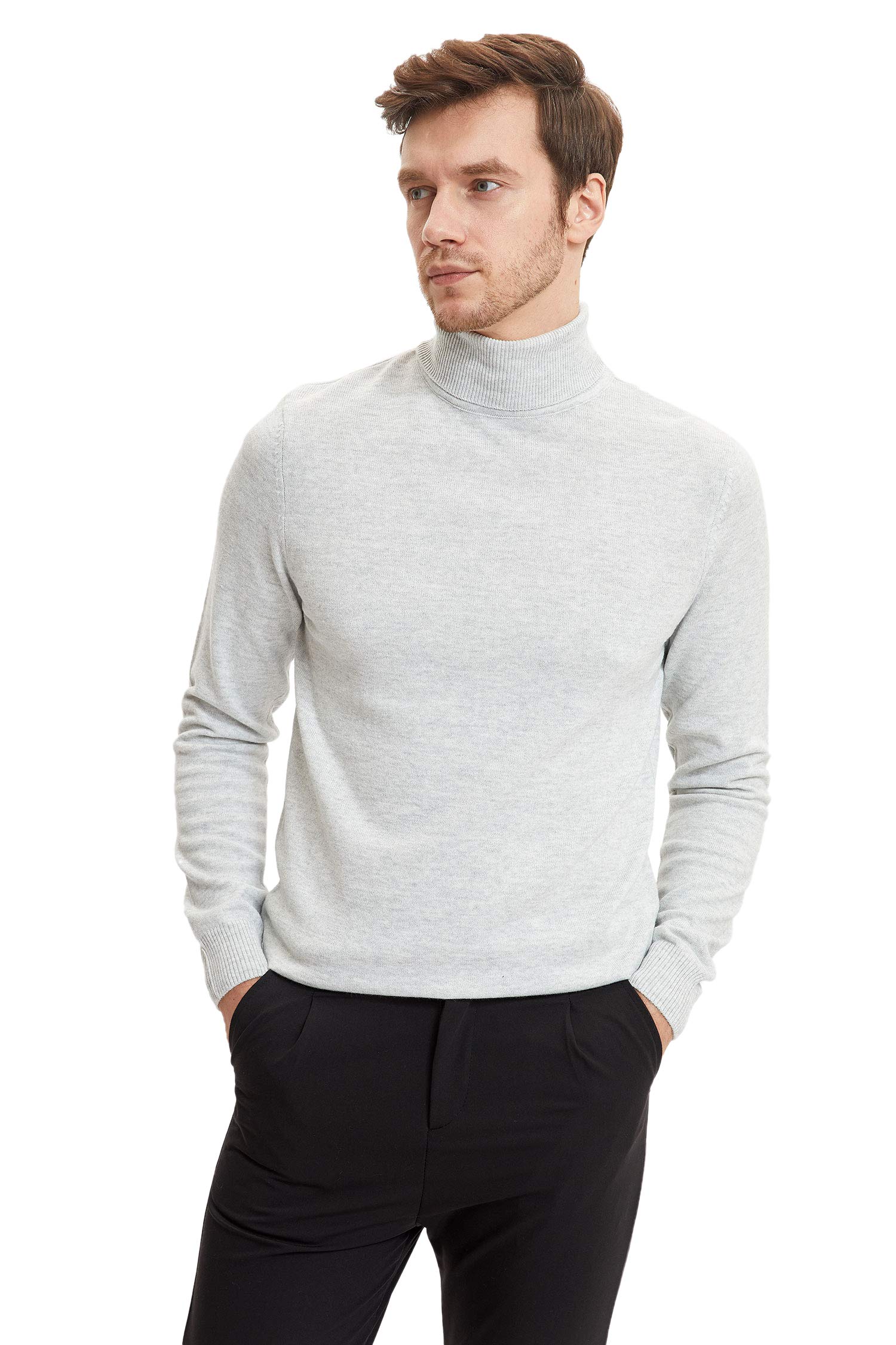 Siyah Slim Fit Dar Kesim Balıkçı Yaka Basic Düz Triko Kazak