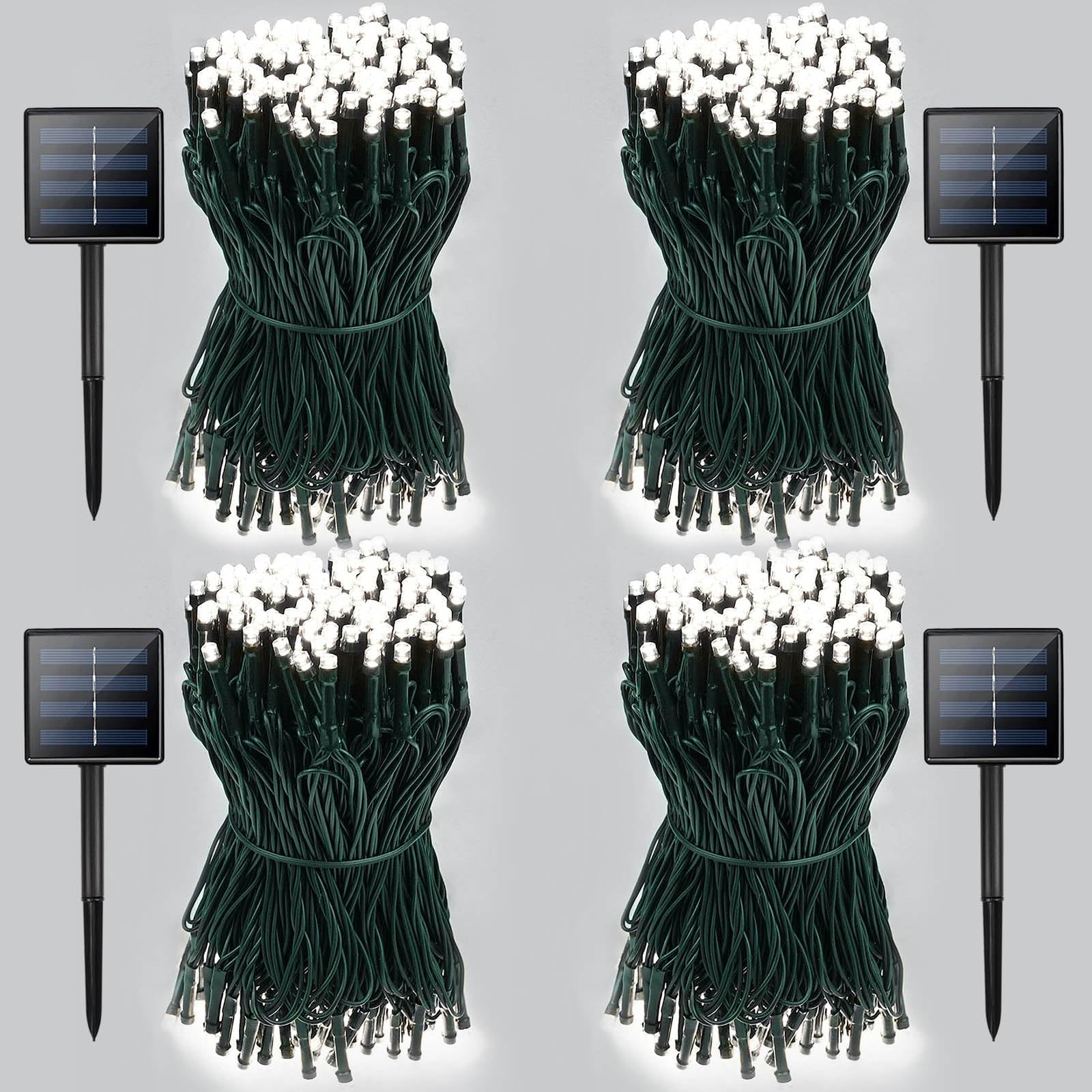 Albelt 4-Pack White Solar Christmas Lights, Green Wire 170FT 480 LED Solar String Lights Outdoor Waterproof, 8 Lighting Modes Solar Lights for Outside Garden Patio Party Decor