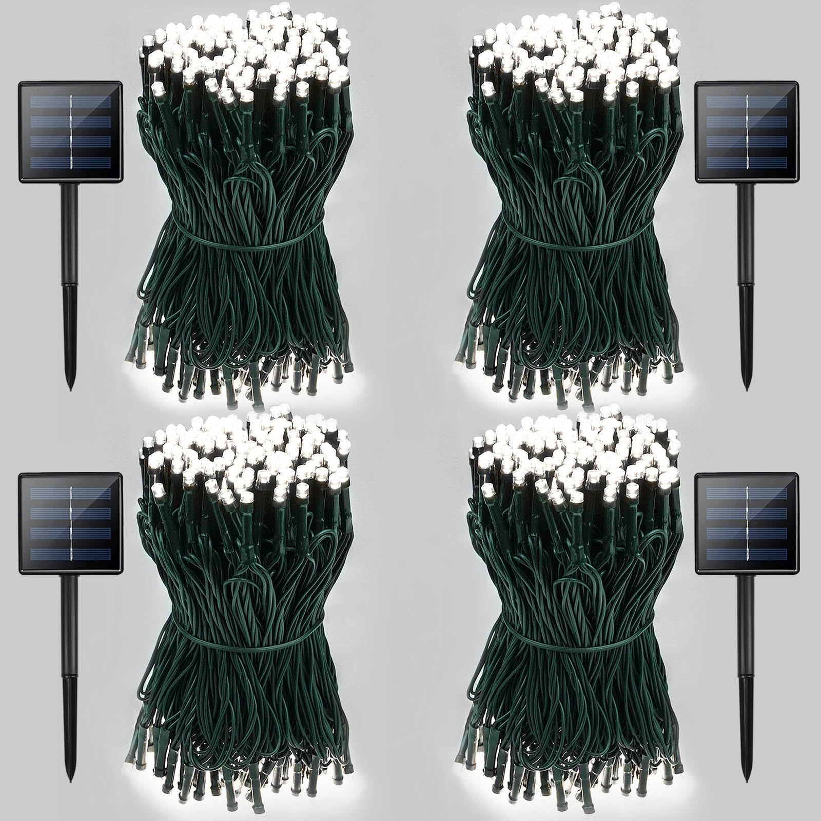 Albelt 4-Pack White Solar Christmas Lights, Green Wire 170FT 480 LED Solar String Lights Outdoor Waterproof, 8 Lighting Modes Solar Lights for Outside Garden Patio Party Decor