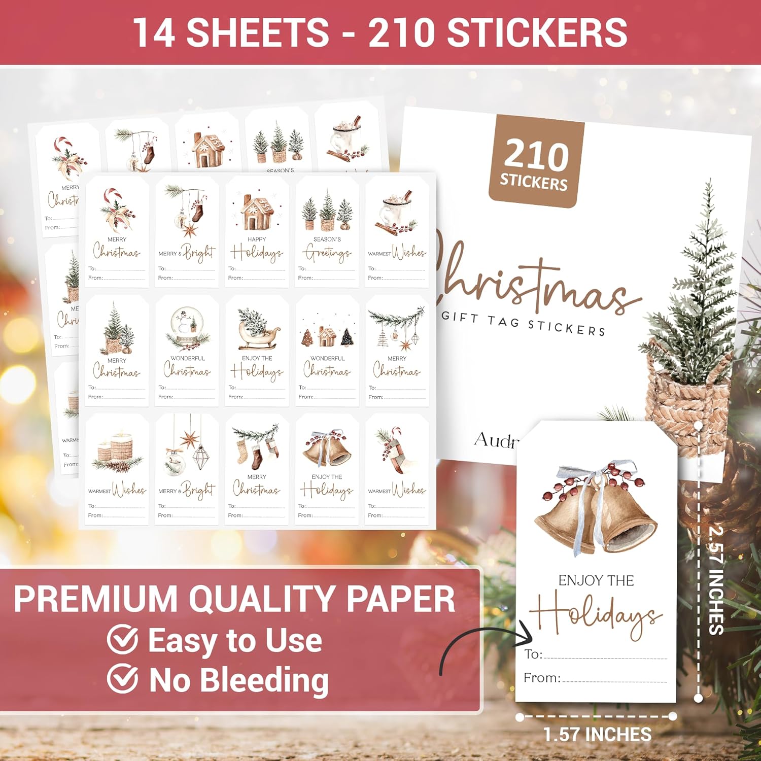 AUDREE 210 Pcs Christmas Gift Tags Sticker - Self Adhesive Cozy Holiday Gift Tags for Xmas Presents - Christmas Name Tags Label Stickers for Xmas Gifts Wrap Presents Box Envelope Decor - Image 2