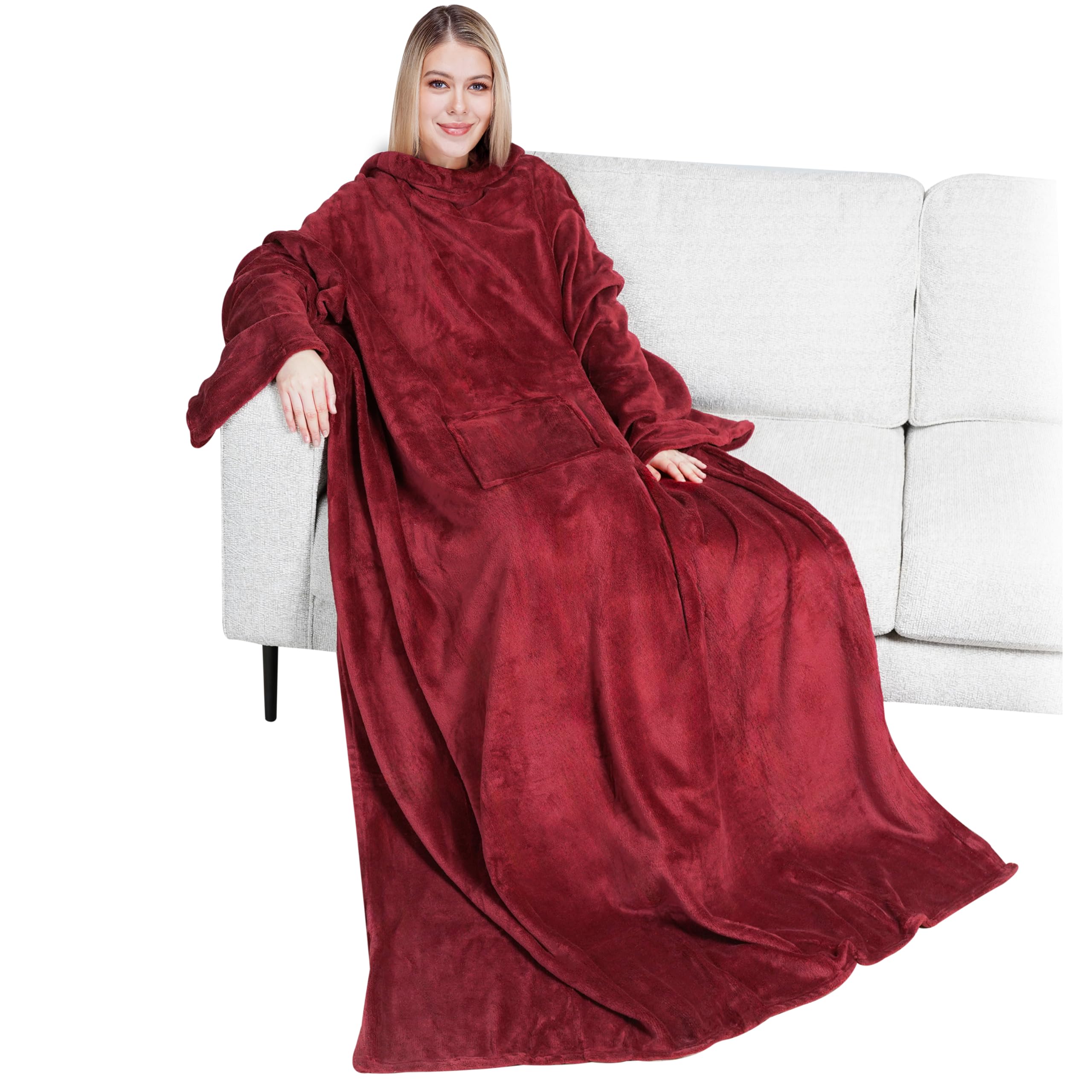 PAVILIA Fleece Wearable Blanket with Sleeves for Adult Women Men, Soft Warm Wrap Throw, Robe Blanket with Arm