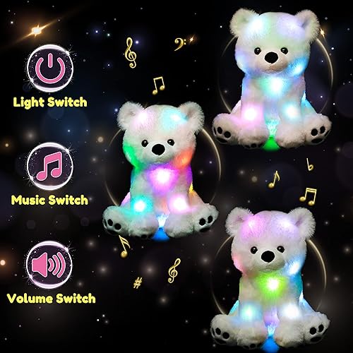 Miniatura 4 de Hopearl Oso polar de peluche con luces LED y música, con volumen ajustable, canciones de cuna, animado, da calma, para festival, cumpleaños, niños
