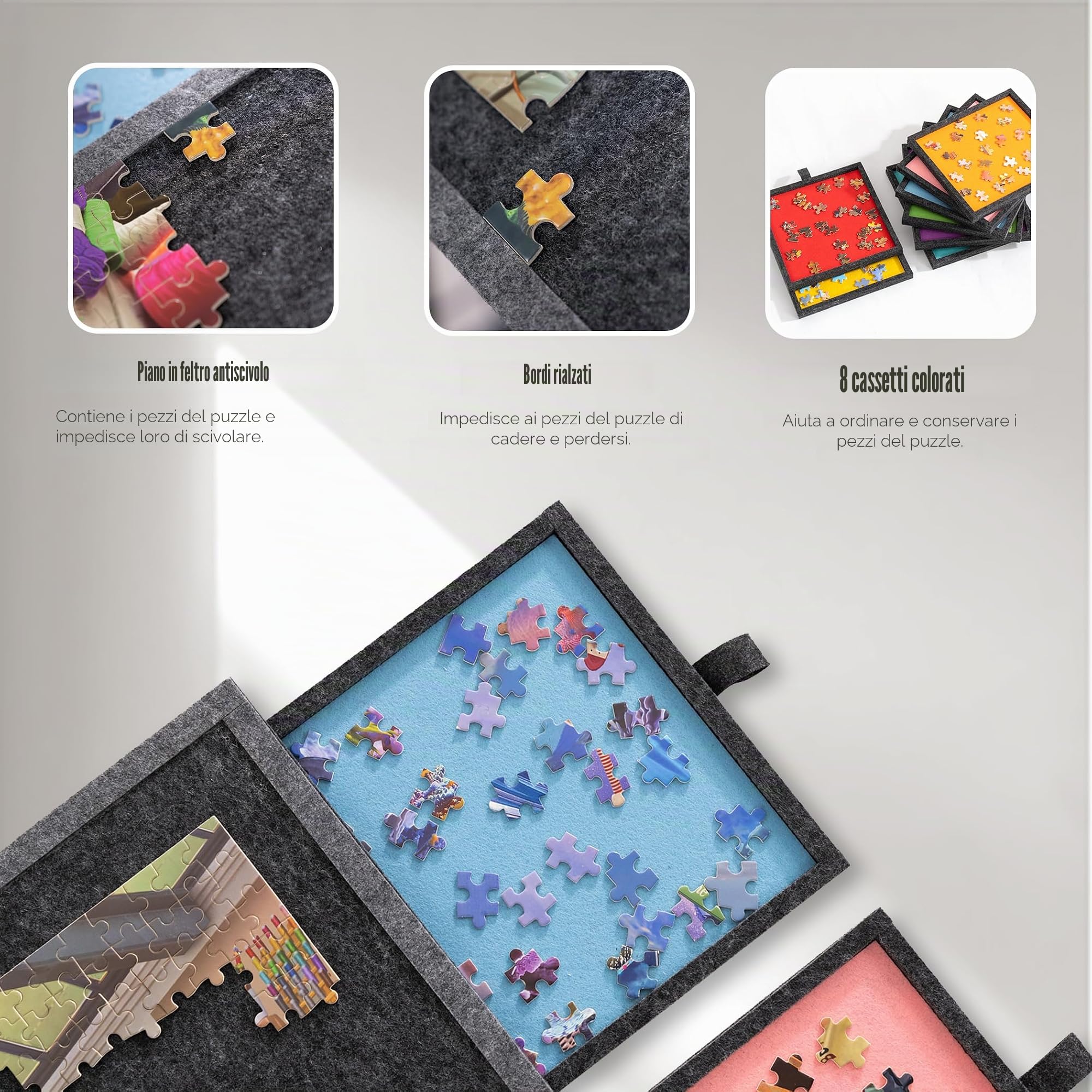 Lavievert Tavola puzzle inclinabile da 2000 pezzi, con 8 cassetti colorati, in feltro leggero e regolabile, con supporto e copertura, tavolo pieghevole e portatile con spazio per adulti